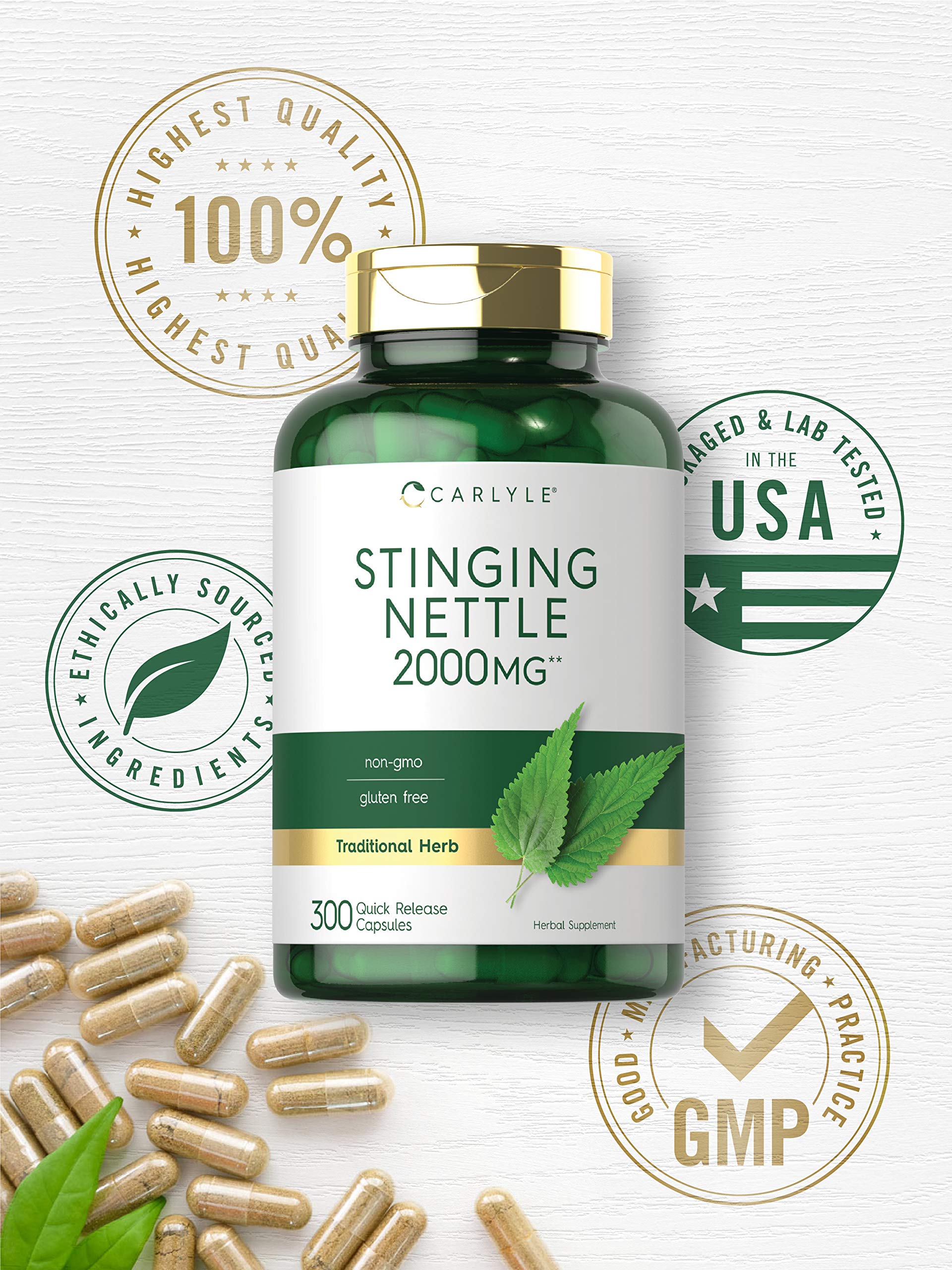 Carlyle Stinging Nettle supplement ingredients list on the back