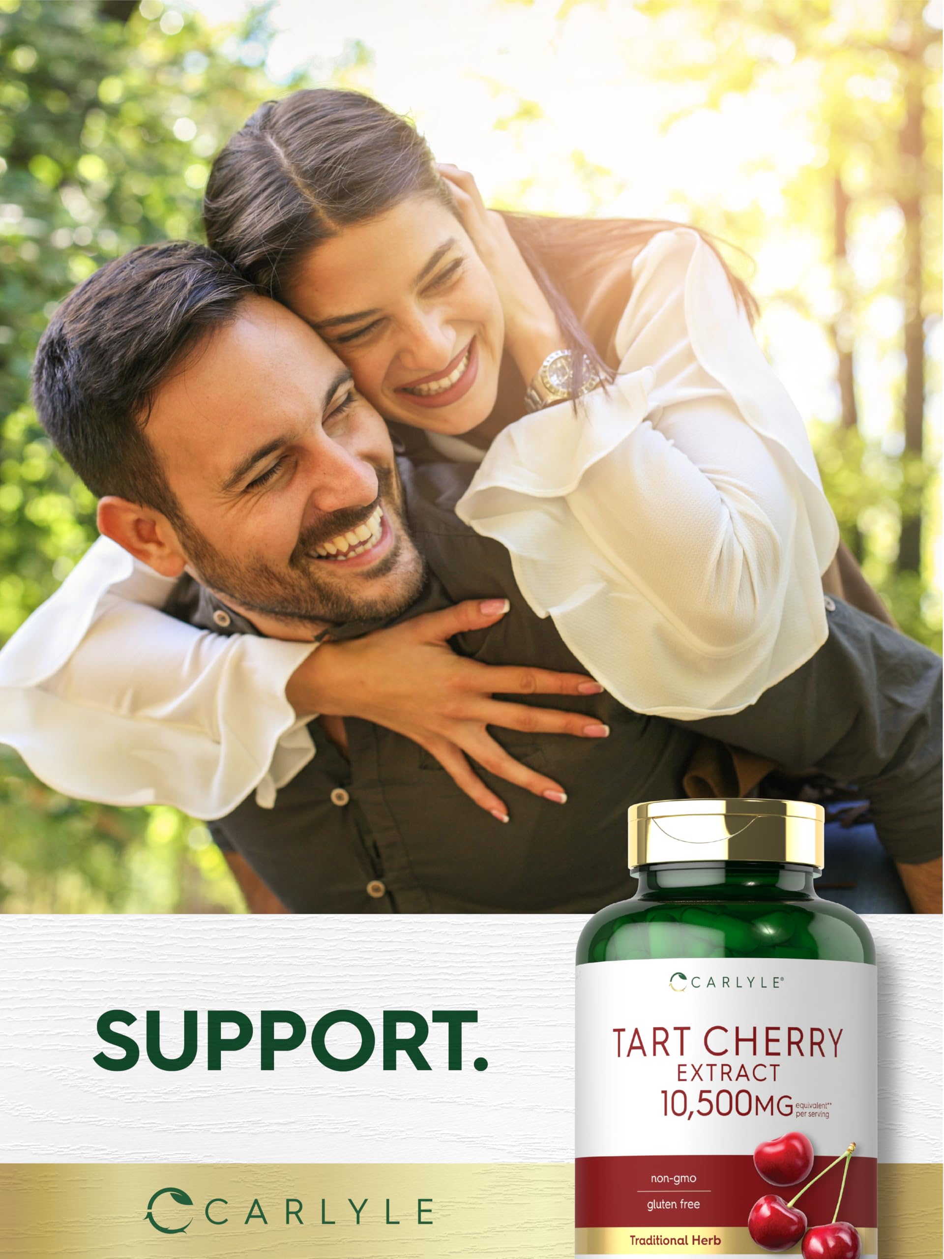 Carlyle Tart Cherry Extract 1000mg capsules on a wooden table