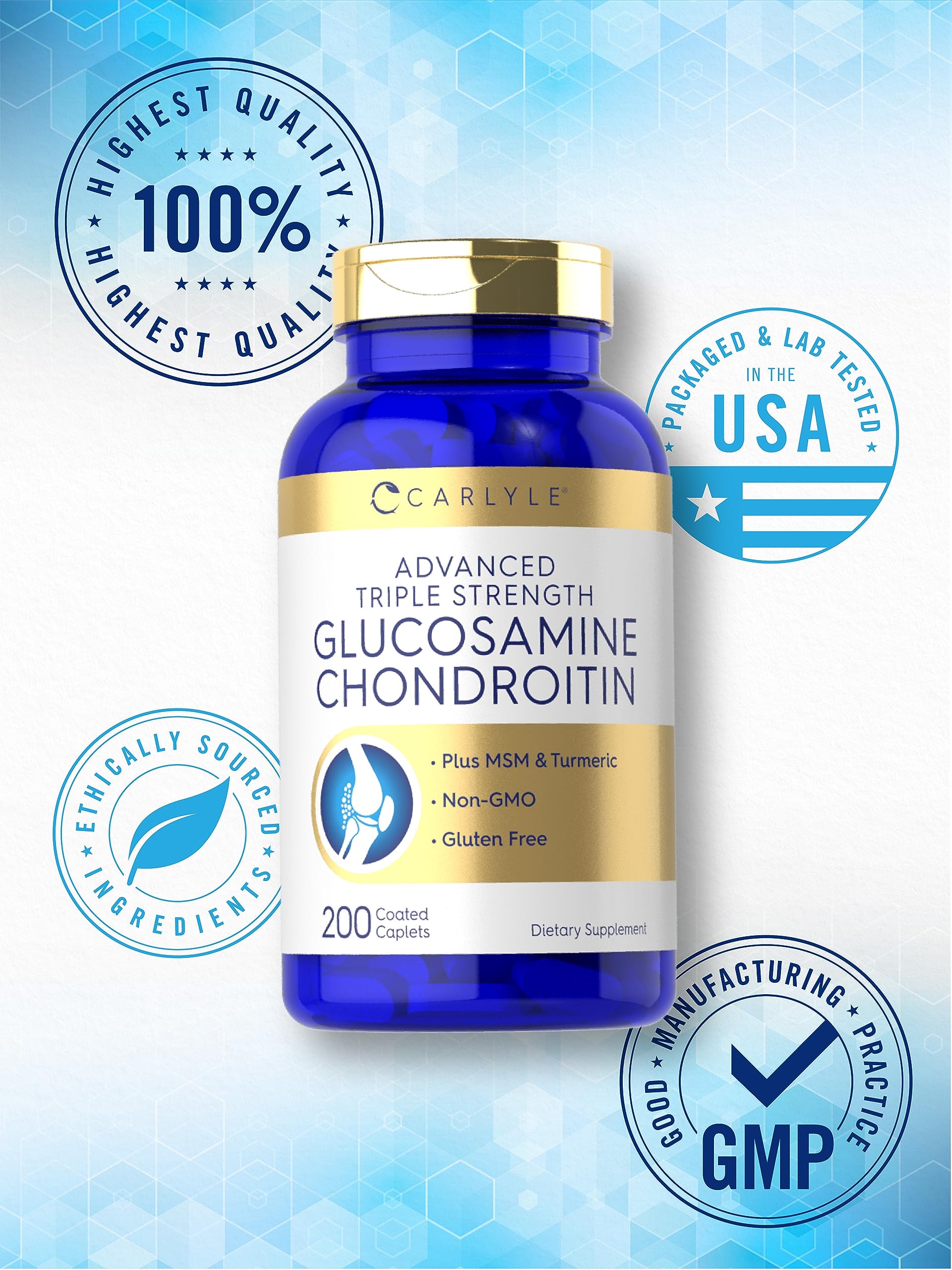 Carlyle Triple Strength Glucosamine Chondroitin on a wooden table