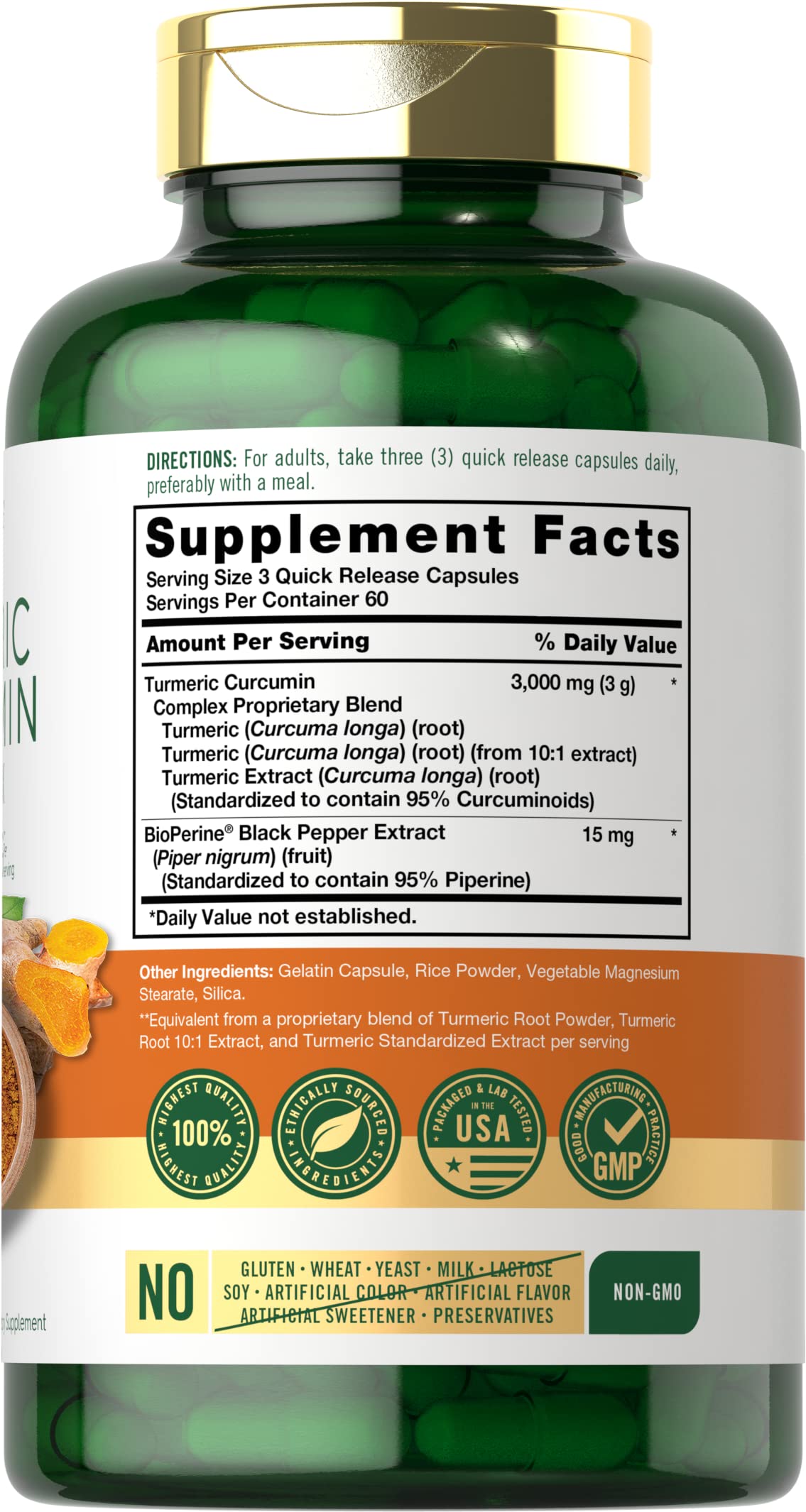 Carlyle Turmeric Curcumin Capsules 200g back view
