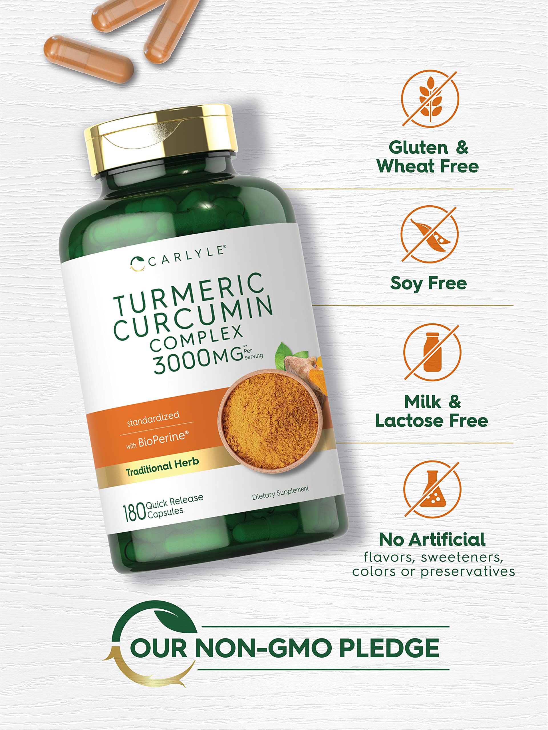 Carlyle Turmeric Curcumin Capsules 200g packaging