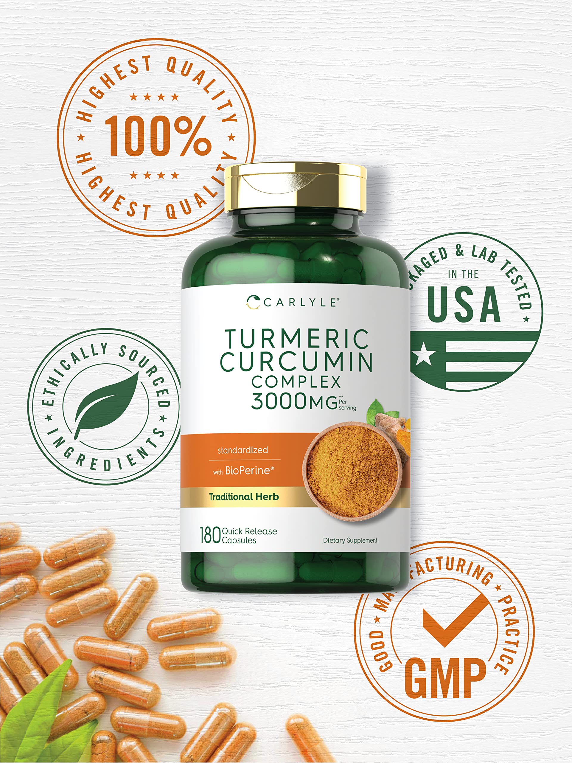 Carlyle Turmeric Curcumin Capsules 200g with Black Pepper extract