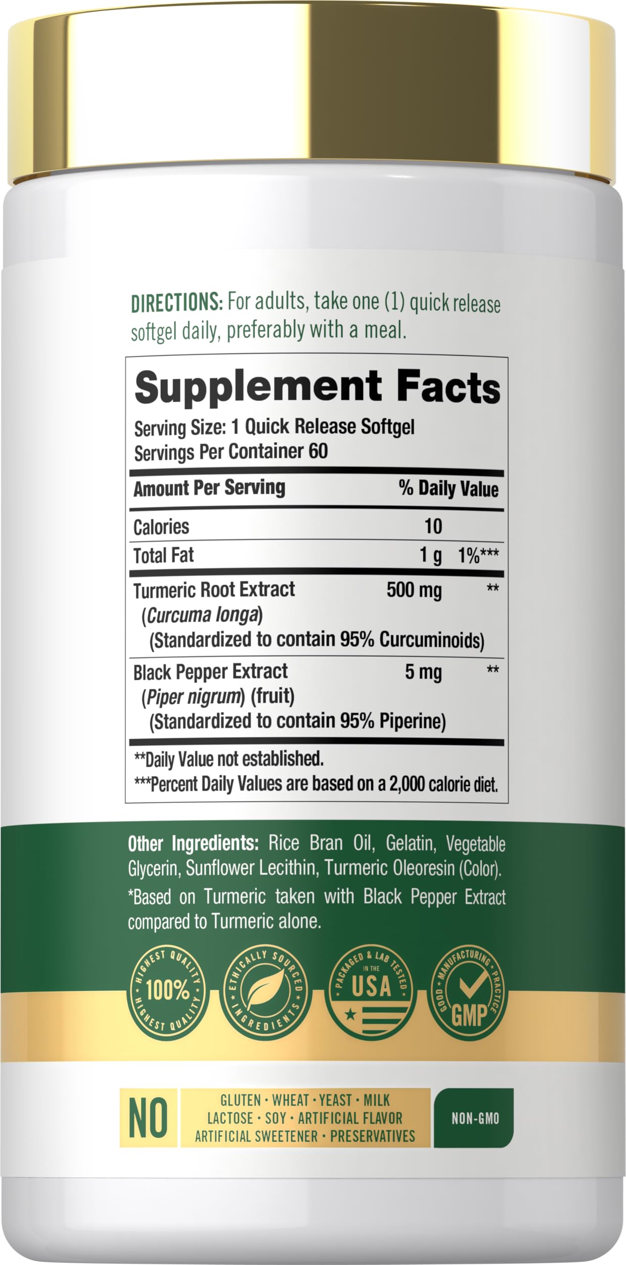 Carlyle Turmeric Curcumin Softgels side view showing softgel