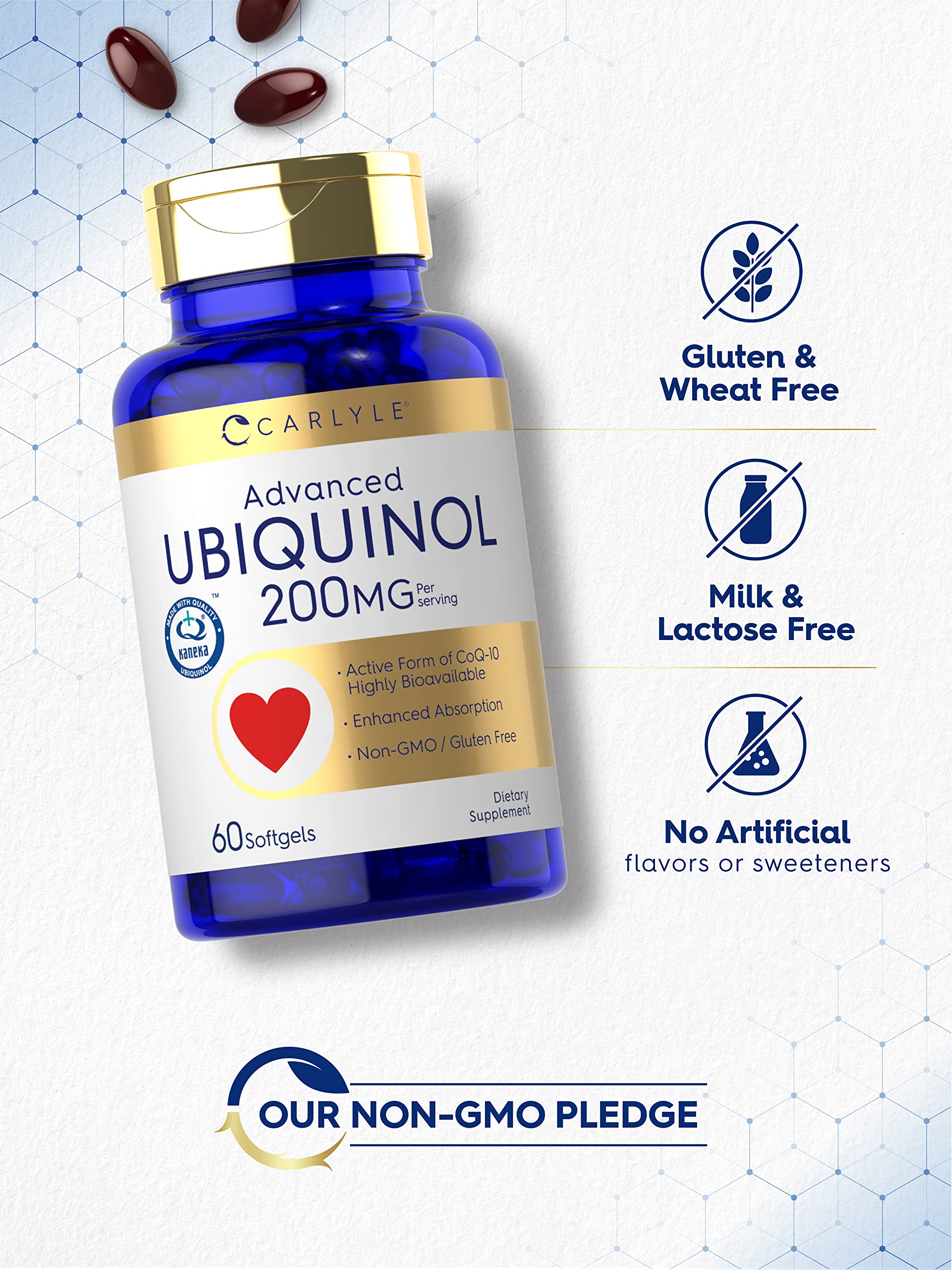 Carlyle Ubiquinol CoQ10 200mg Softgels close-up of softgel