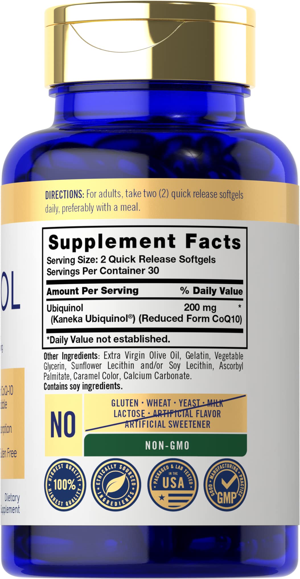 Carlyle Ubiquinol CoQ10 200mg Softgels side view