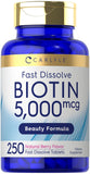Carlyle Ultra Biotin 5000 mcg tablet front view