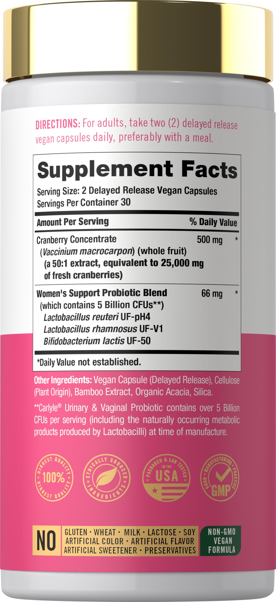 Carlyle Urinary & Vaginal Probiotic with Cranberry back view
