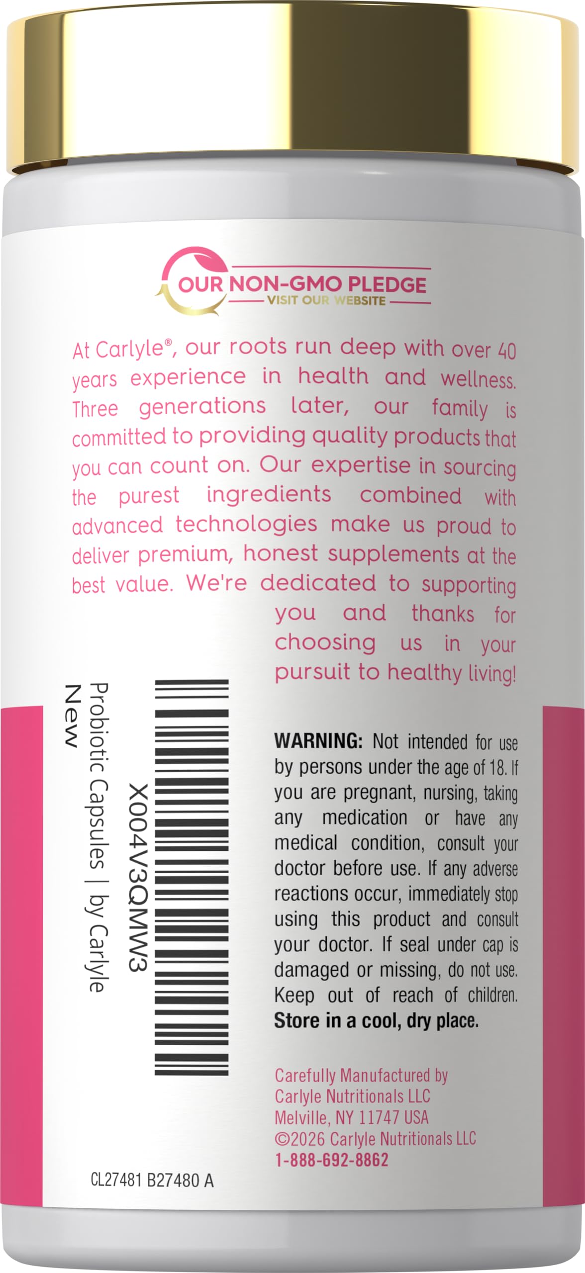 Carlyle Urinary & Vaginal Probiotic with Cranberry side view