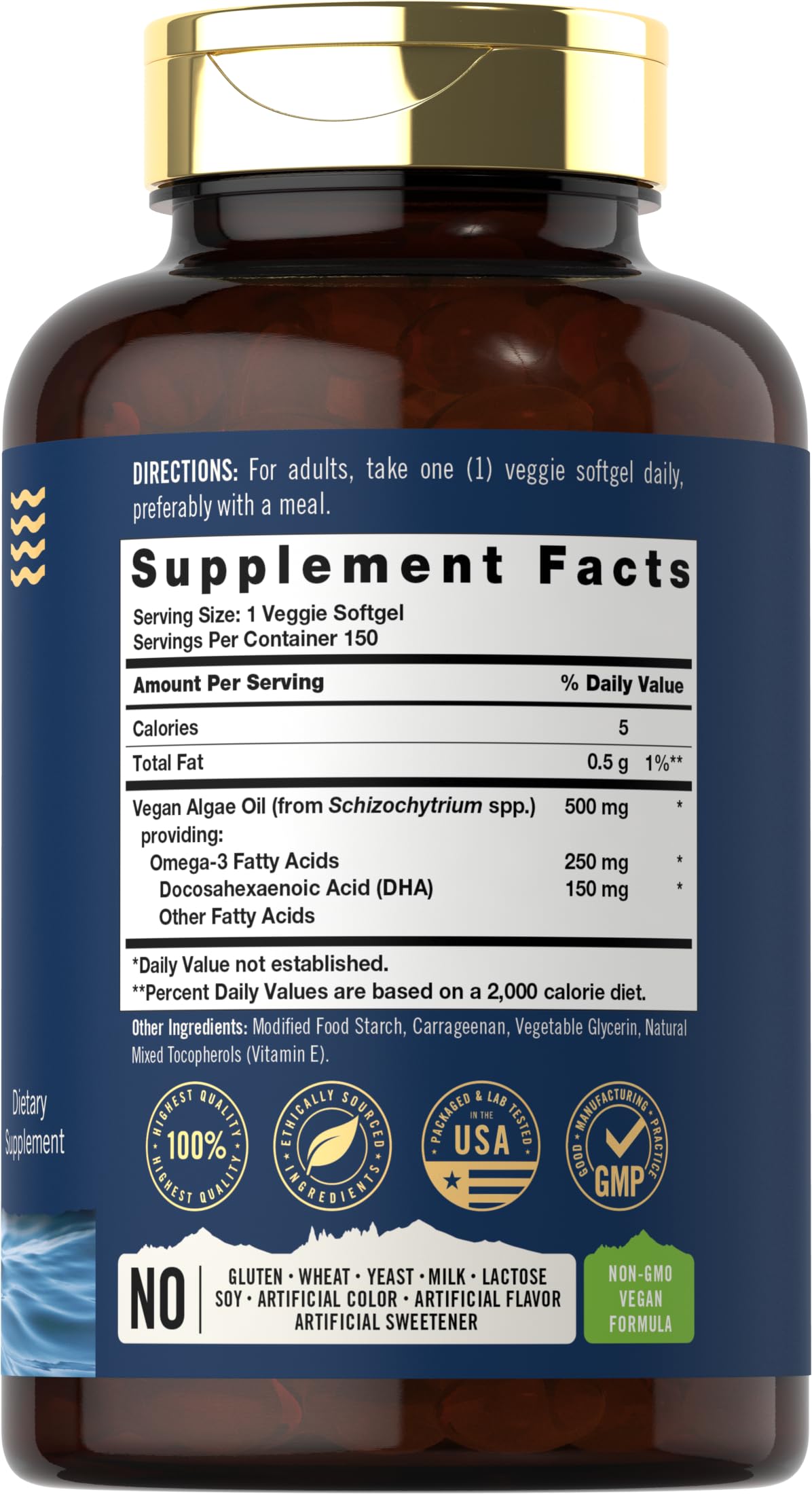 Carlyle Vegan Omega-3 Softgels side view showing softgel