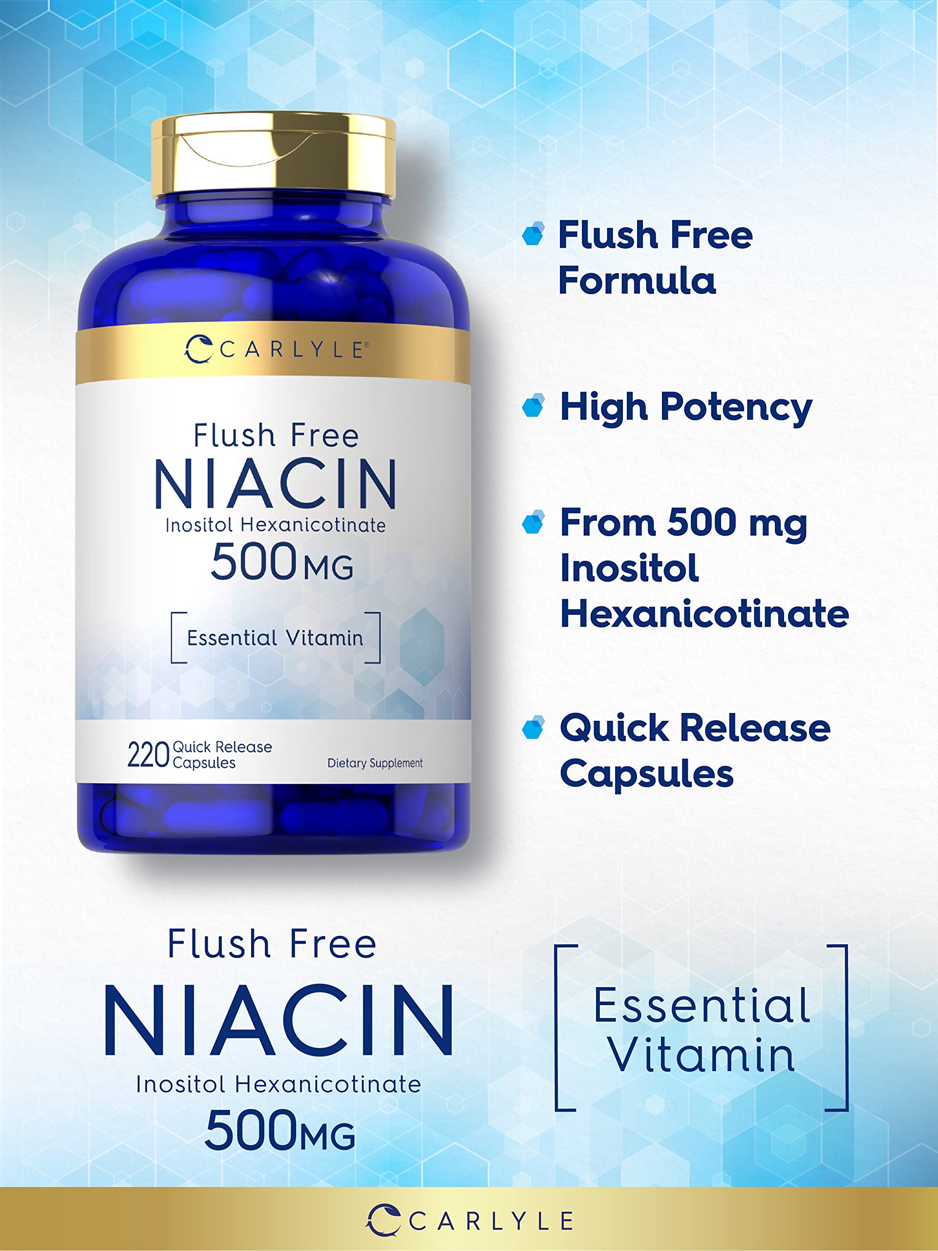 Carlyle Vitamin B3 Niacin 400mg capsules bottle with label