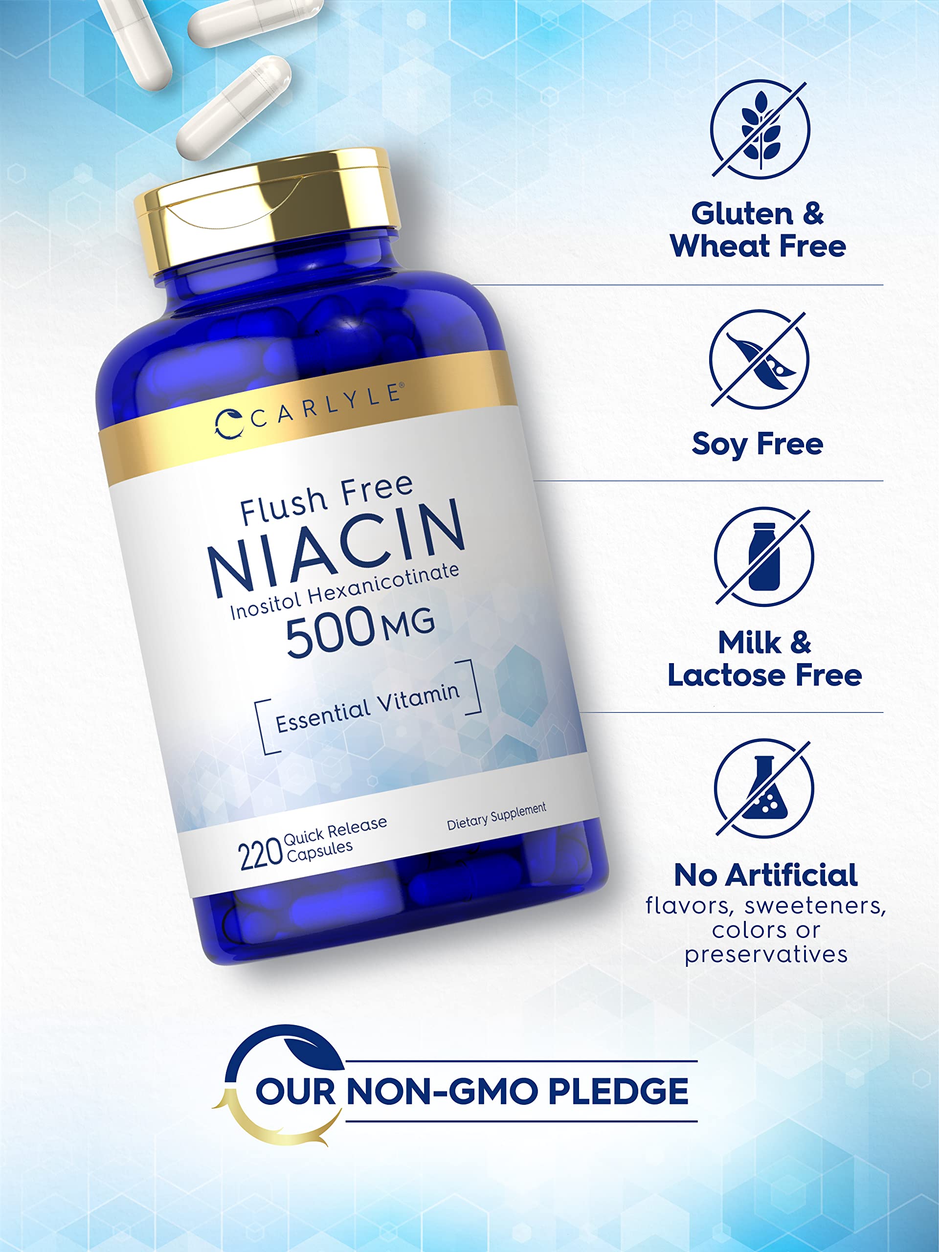 Carlyle Vitamin B3 Niacin 400mg capsules close-up