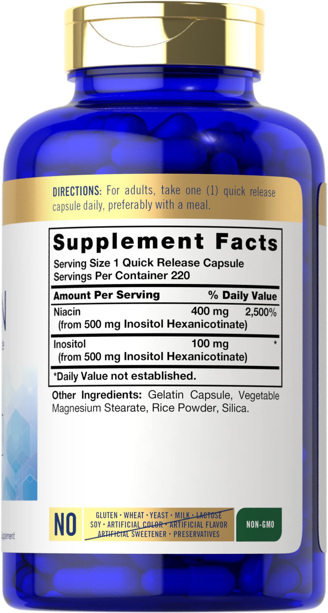 Carlyle Vitamin B3 Niacin 400mg capsules side view