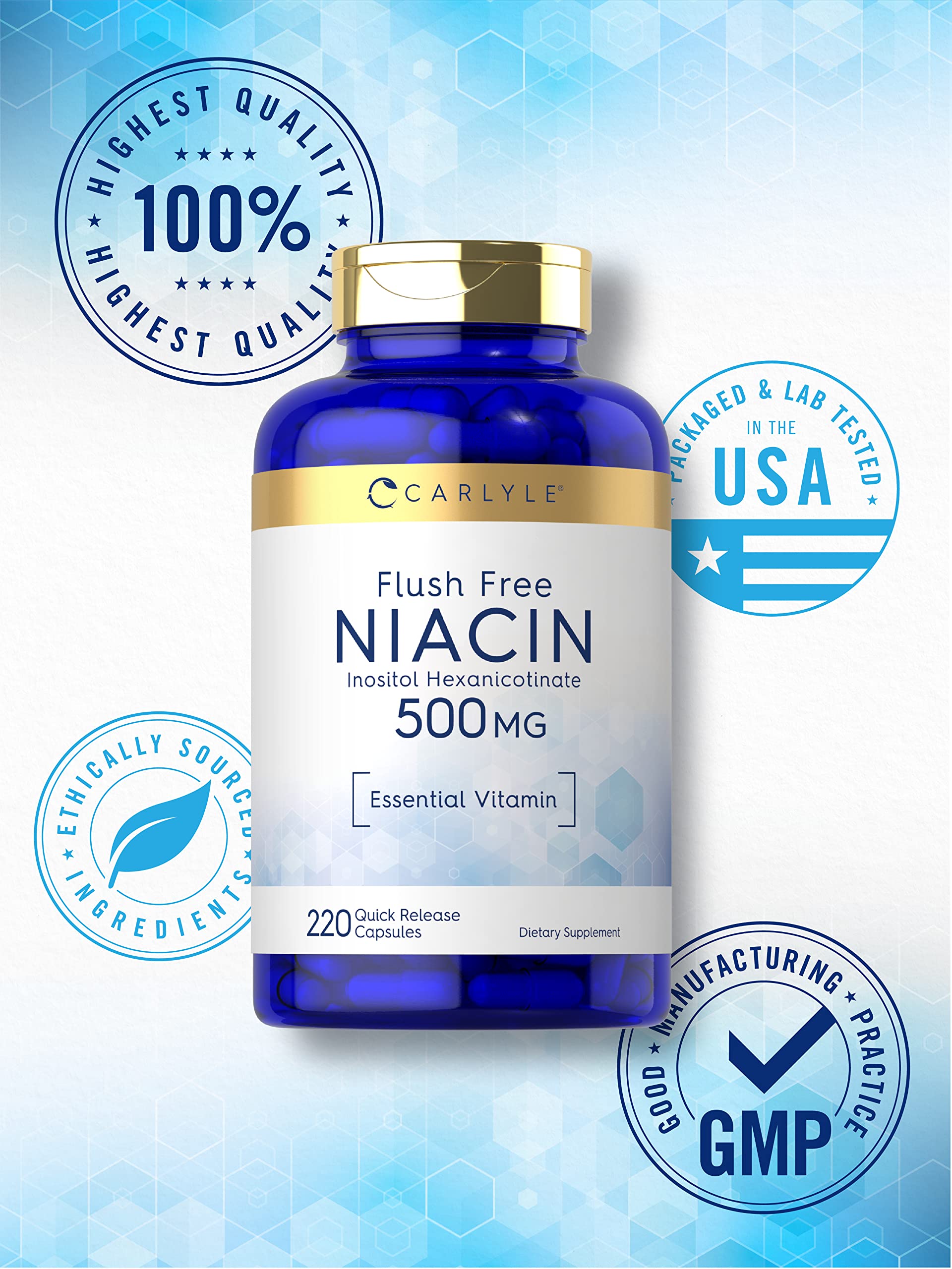 Carlyle Vitamin B3 Niacin 400mg capsules with measuring spoon