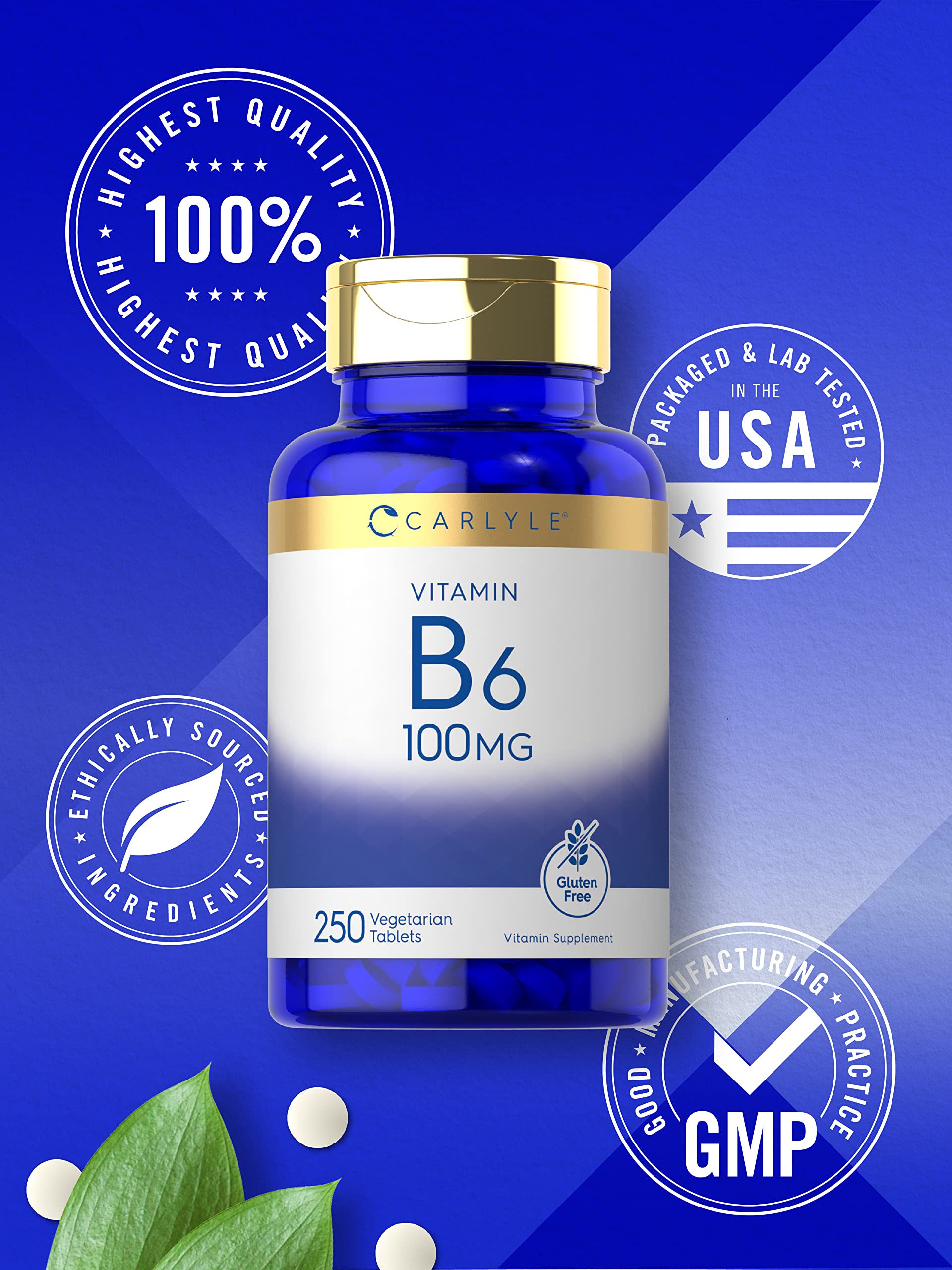 Carlyle Vitamin B6 100mg bottle top view