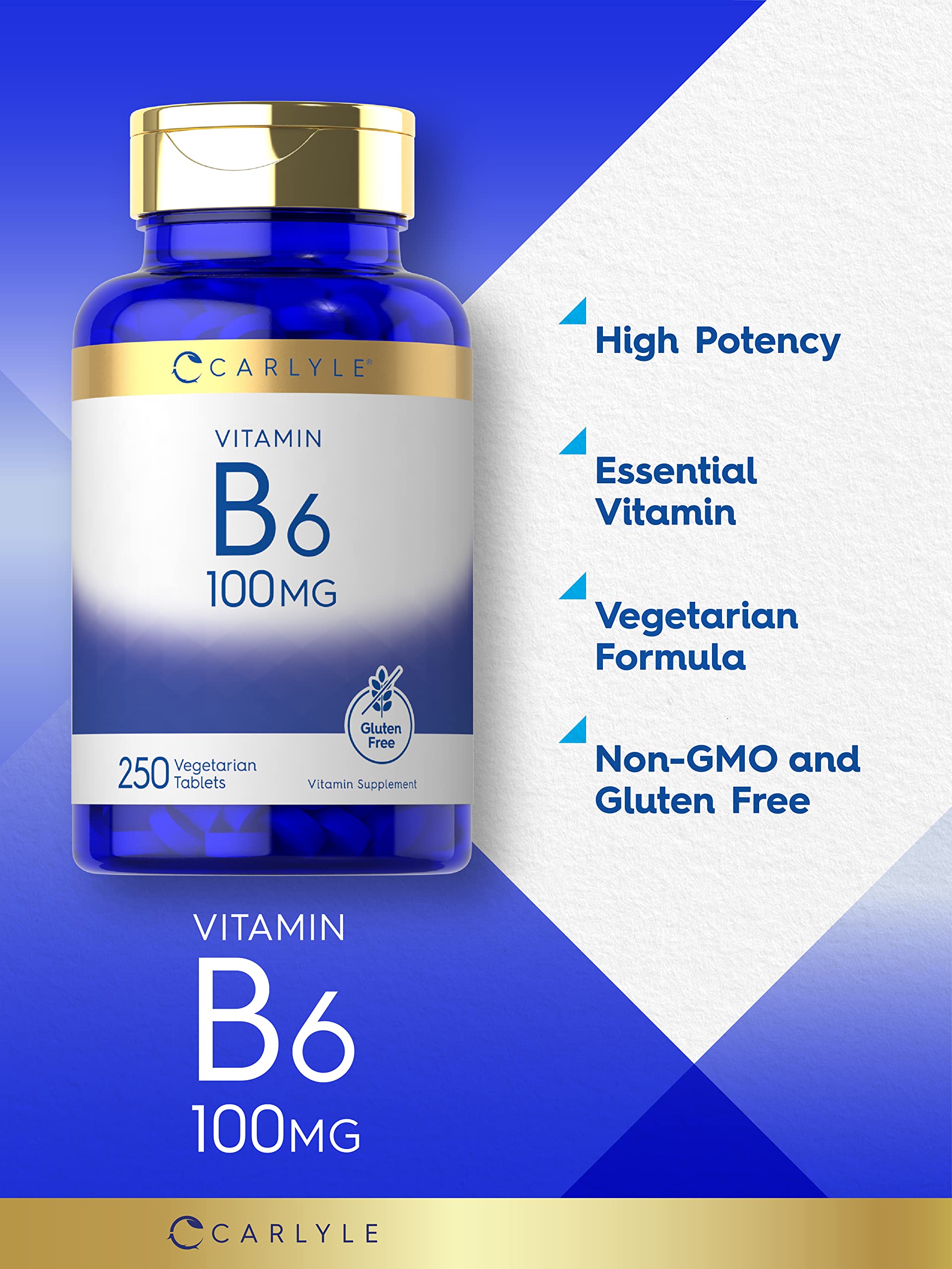 Carlyle Vitamin B6 100mg tablets close-up