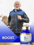Carlyle Vitamin B6 100mg vegetarian tablets in hand