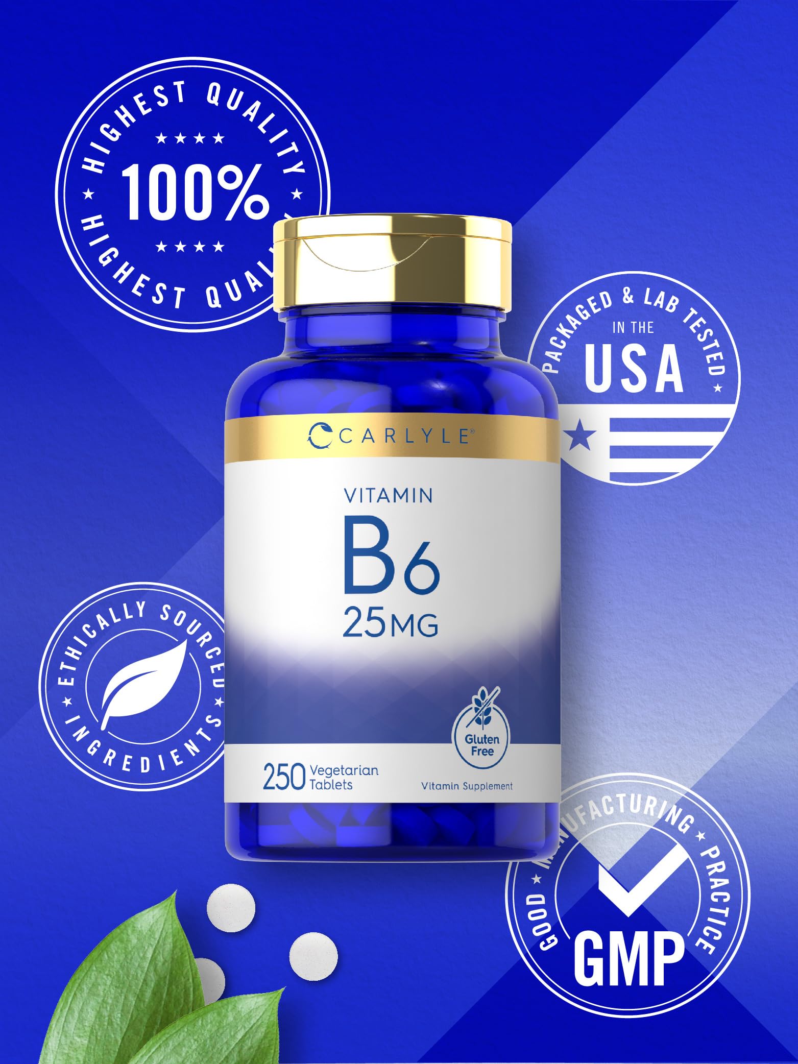 Carlyle Vitamin B6 25mg vegetarian tablets back view
