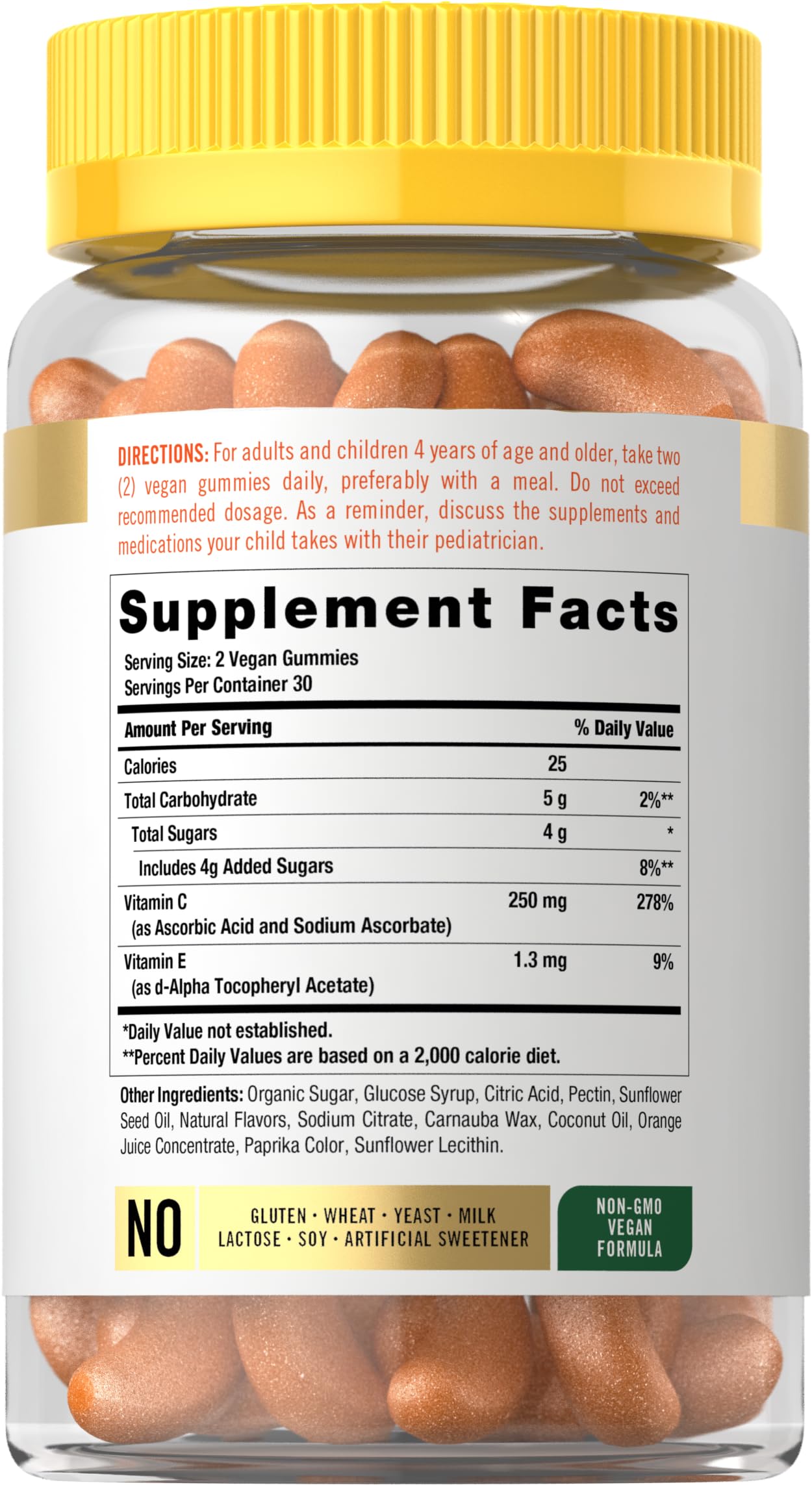 Carlyle Vitamin C + E Vegan Gummies 250mg orange flavour close-up