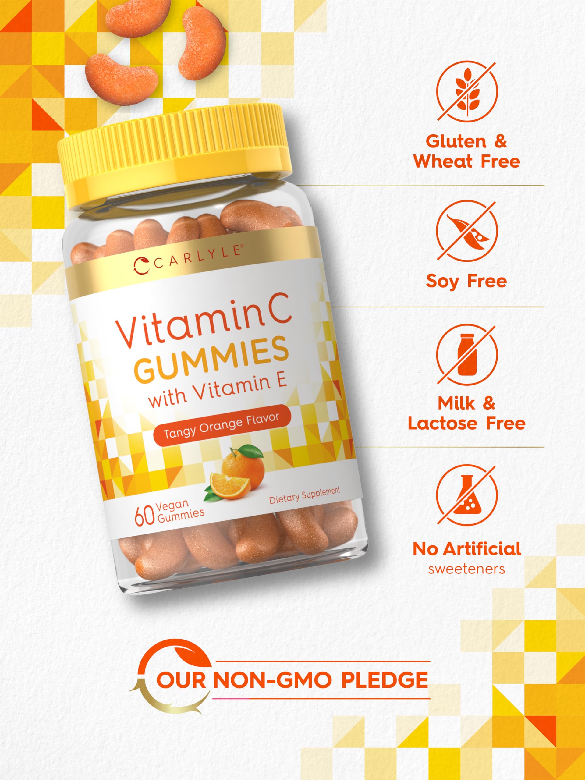 Carlyle Vitamin C + E Vegan Gummies on a wooden table