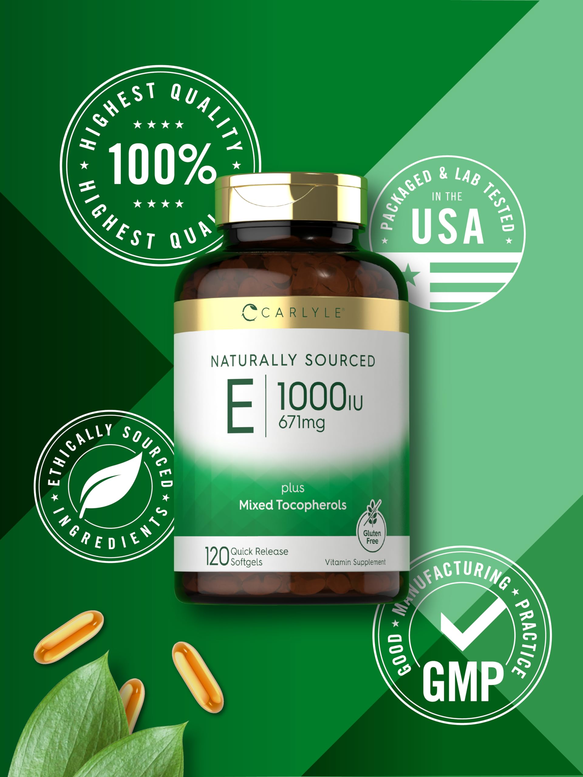 Carlyle Vitamin E 1000 IU Softgels with ingredients list
