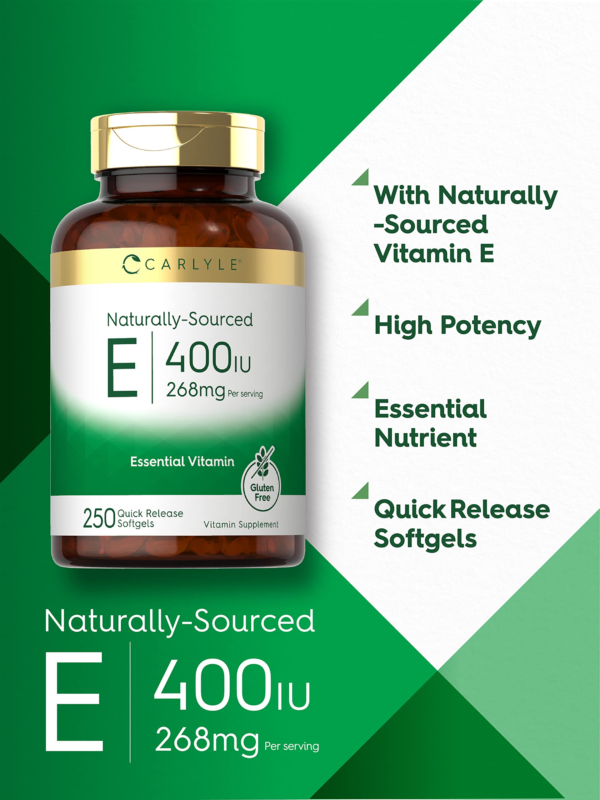 Carlyle Vitamin E 400 IU Softgels side view showing capsule