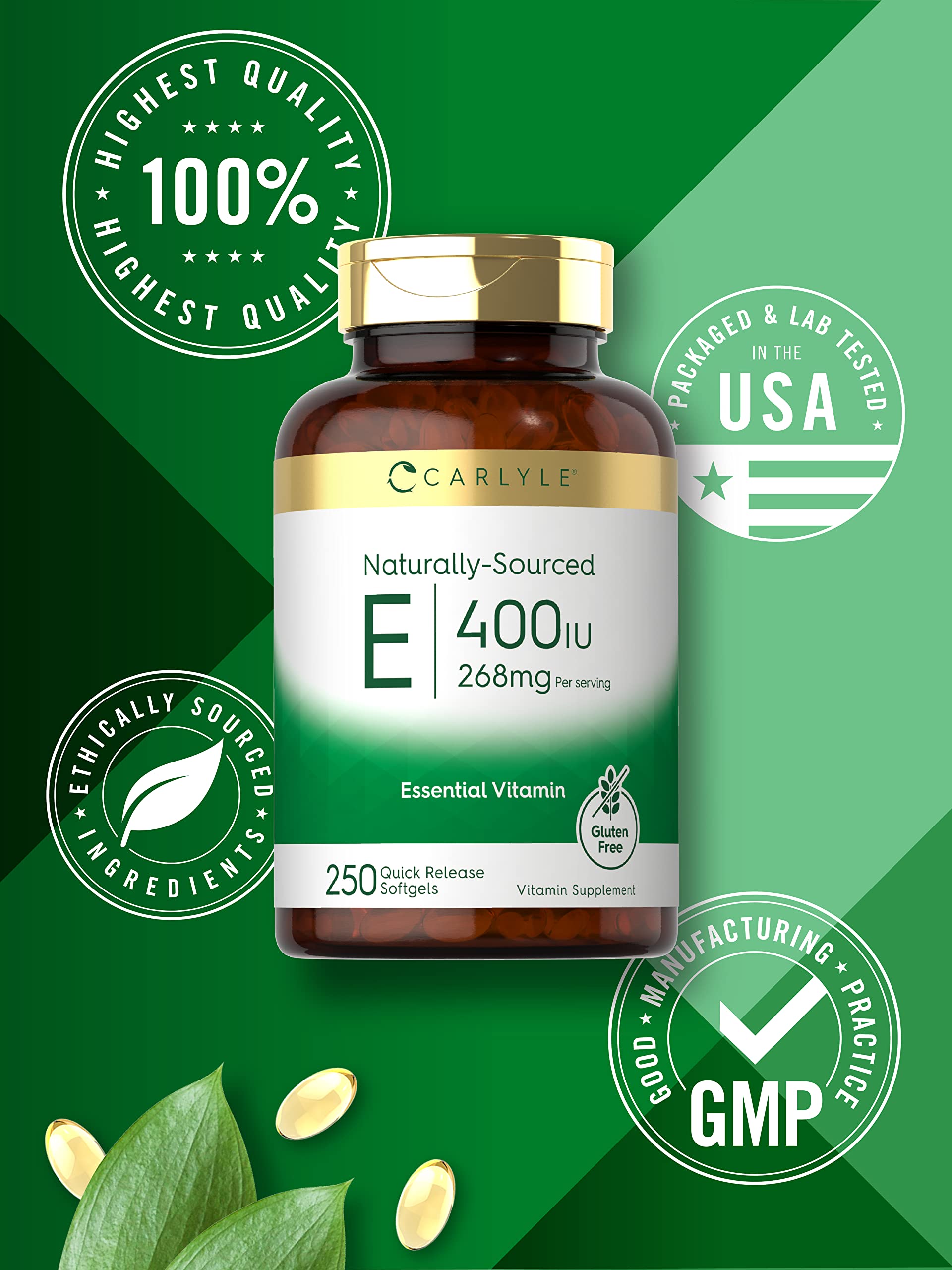 Carlyle Vitamin E 400 IU Softgels with a measuring spoon