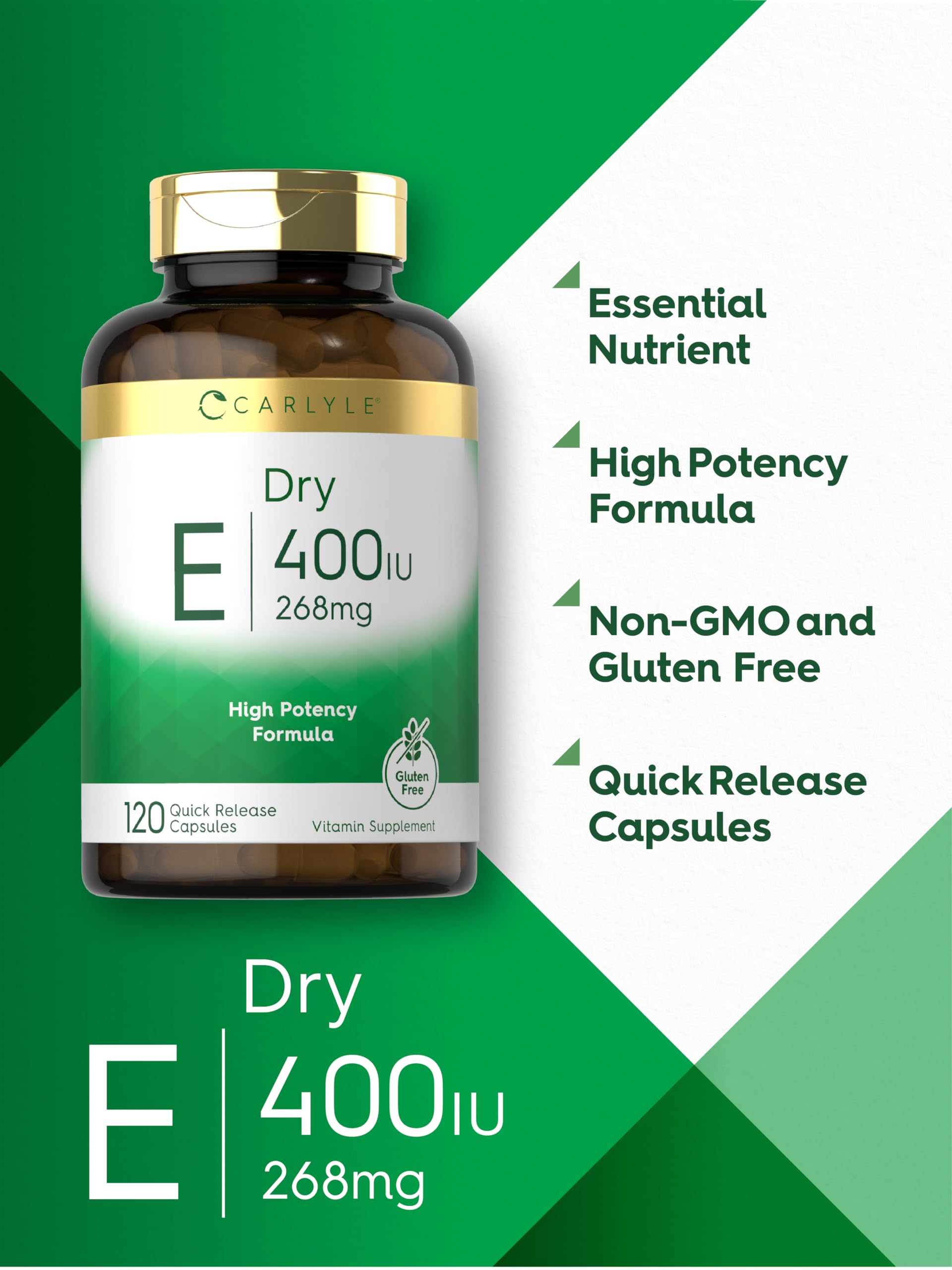 Carlyle Vitamin E capsules in hand for size reference