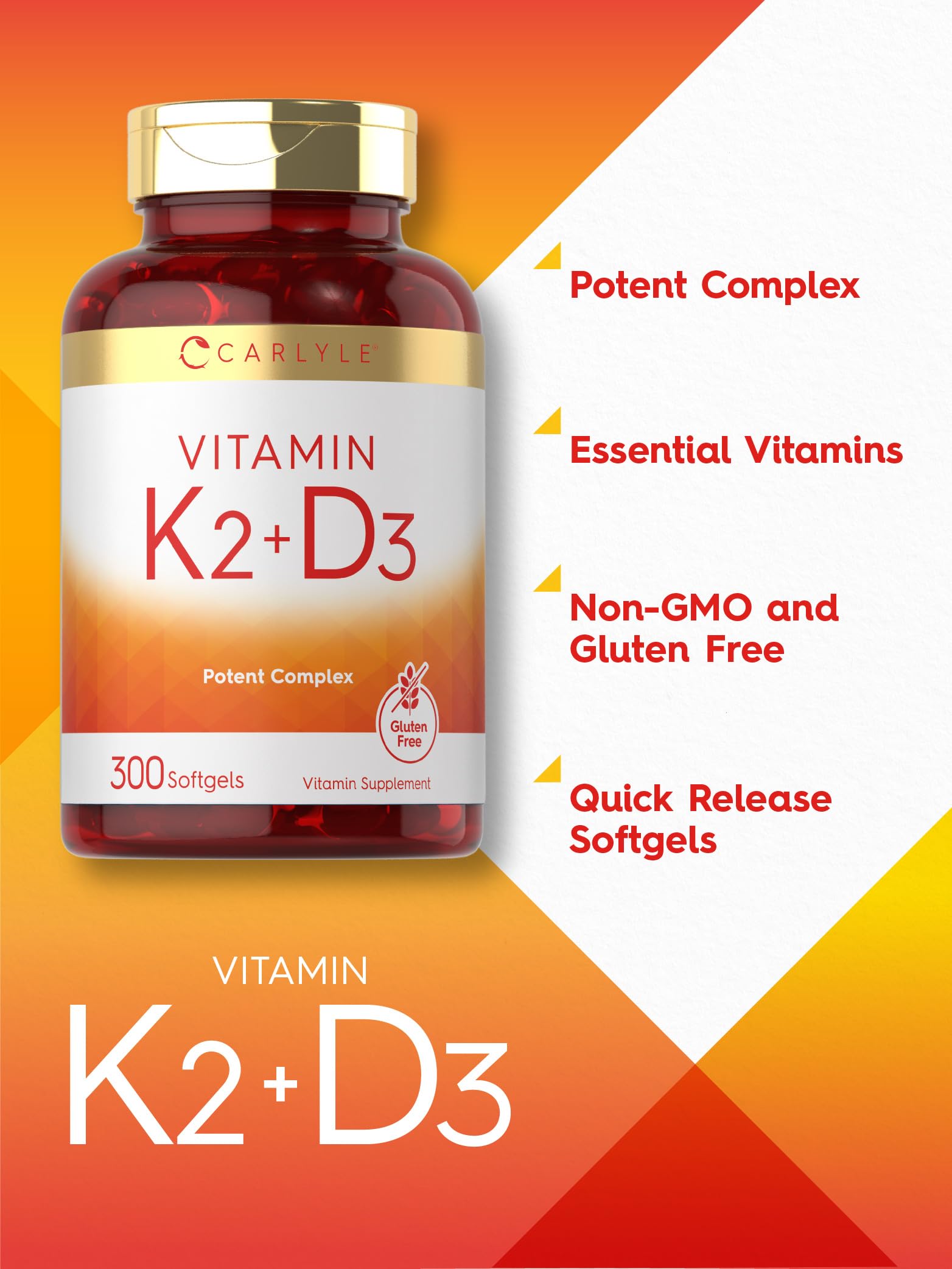 Carlyle Vitamin K2 + D3 Softgels in a hand for size reference