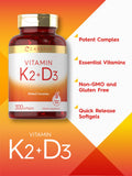 Carlyle Vitamin K2 + D3 Softgels in a hand for size reference