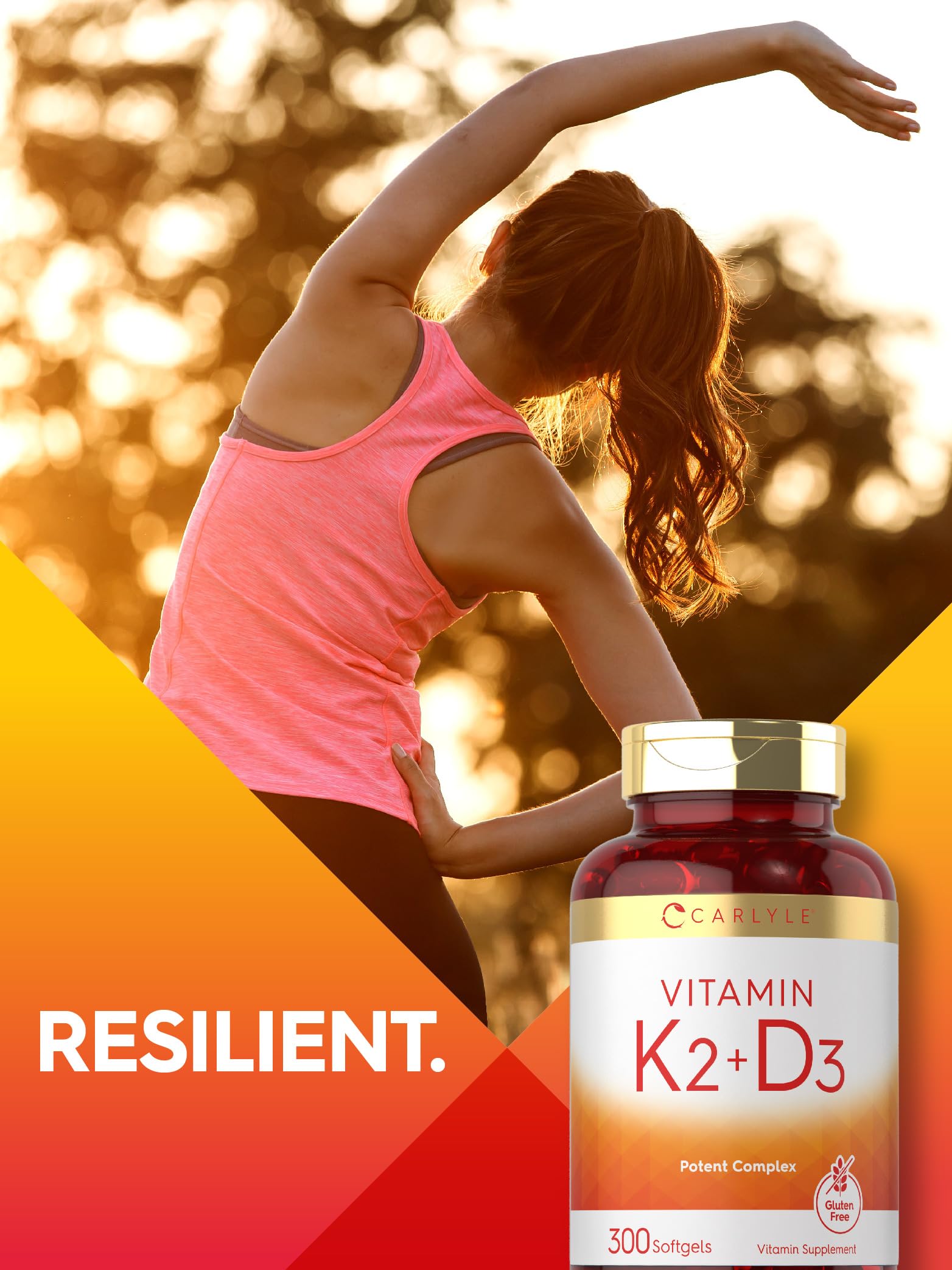 Carlyle Vitamin K2 + D3 Softgels showing texture and colour