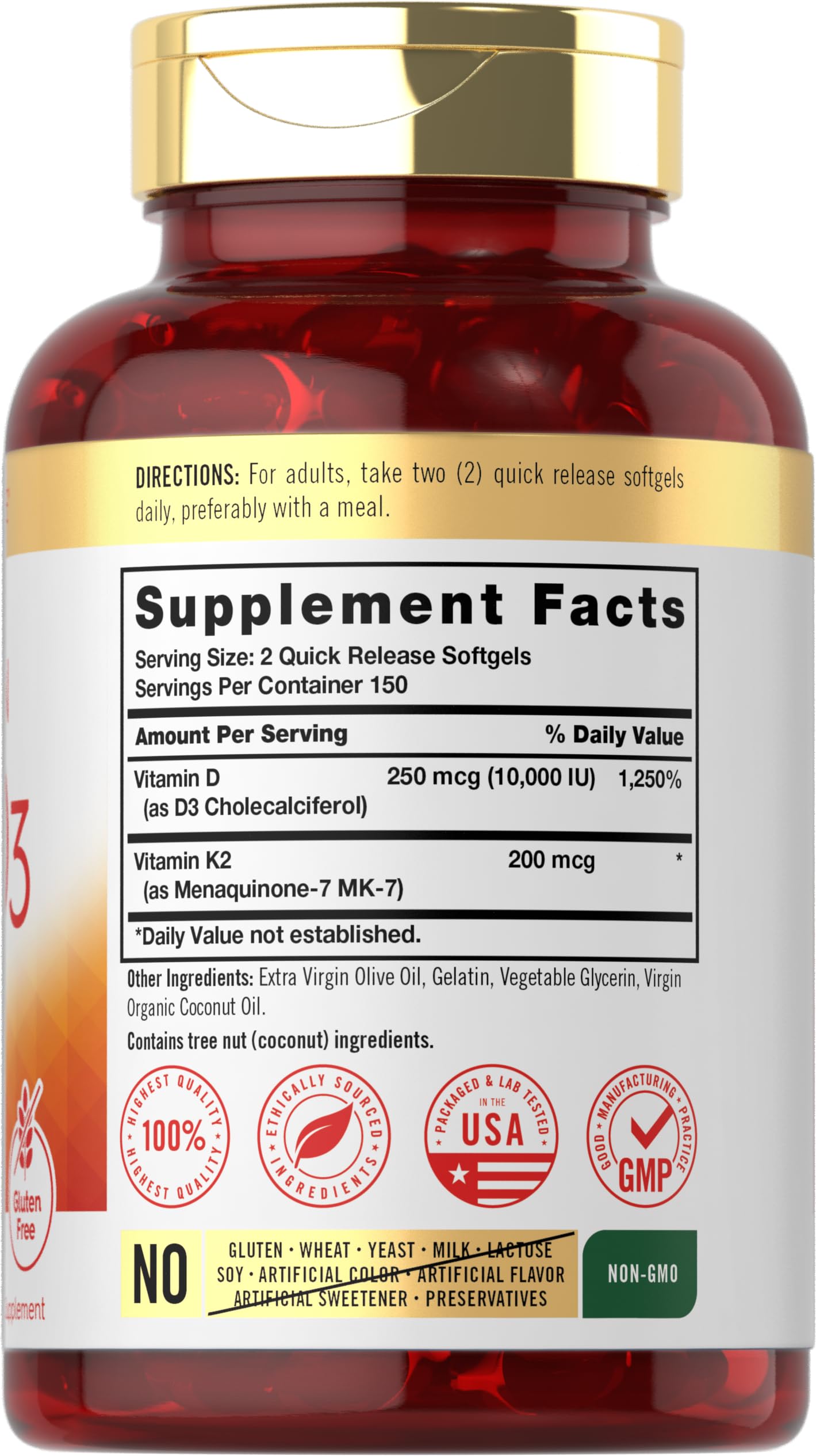 Carlyle Vitamin K2 + D3 Softgels side view showing softgel