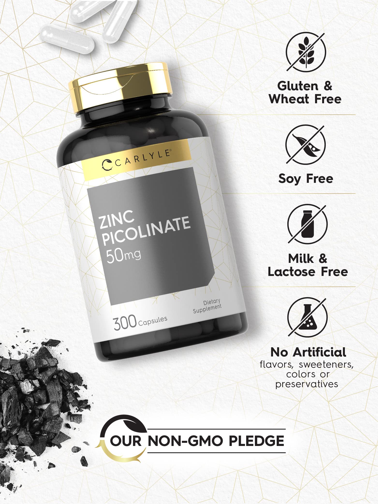 Carlyle Zinc Picolinate 50mg capsules close-up