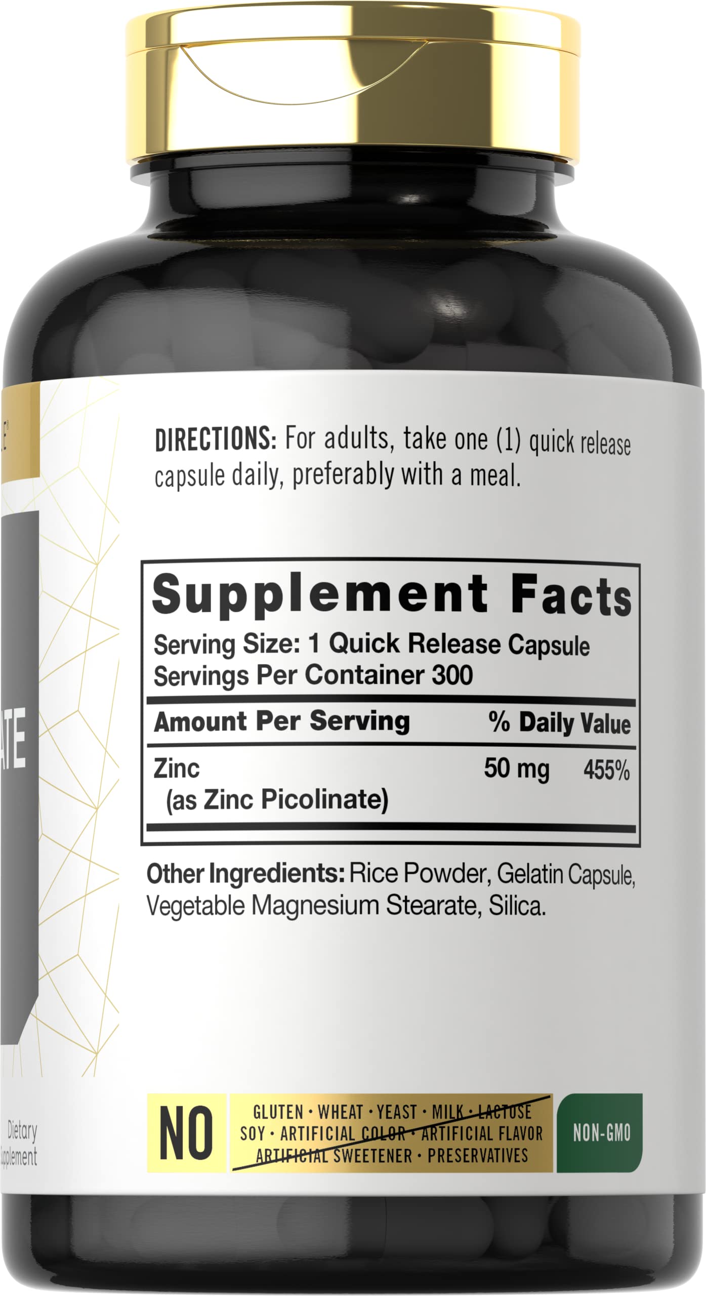 Carlyle Zinc Picolinate 50mg capsules side view