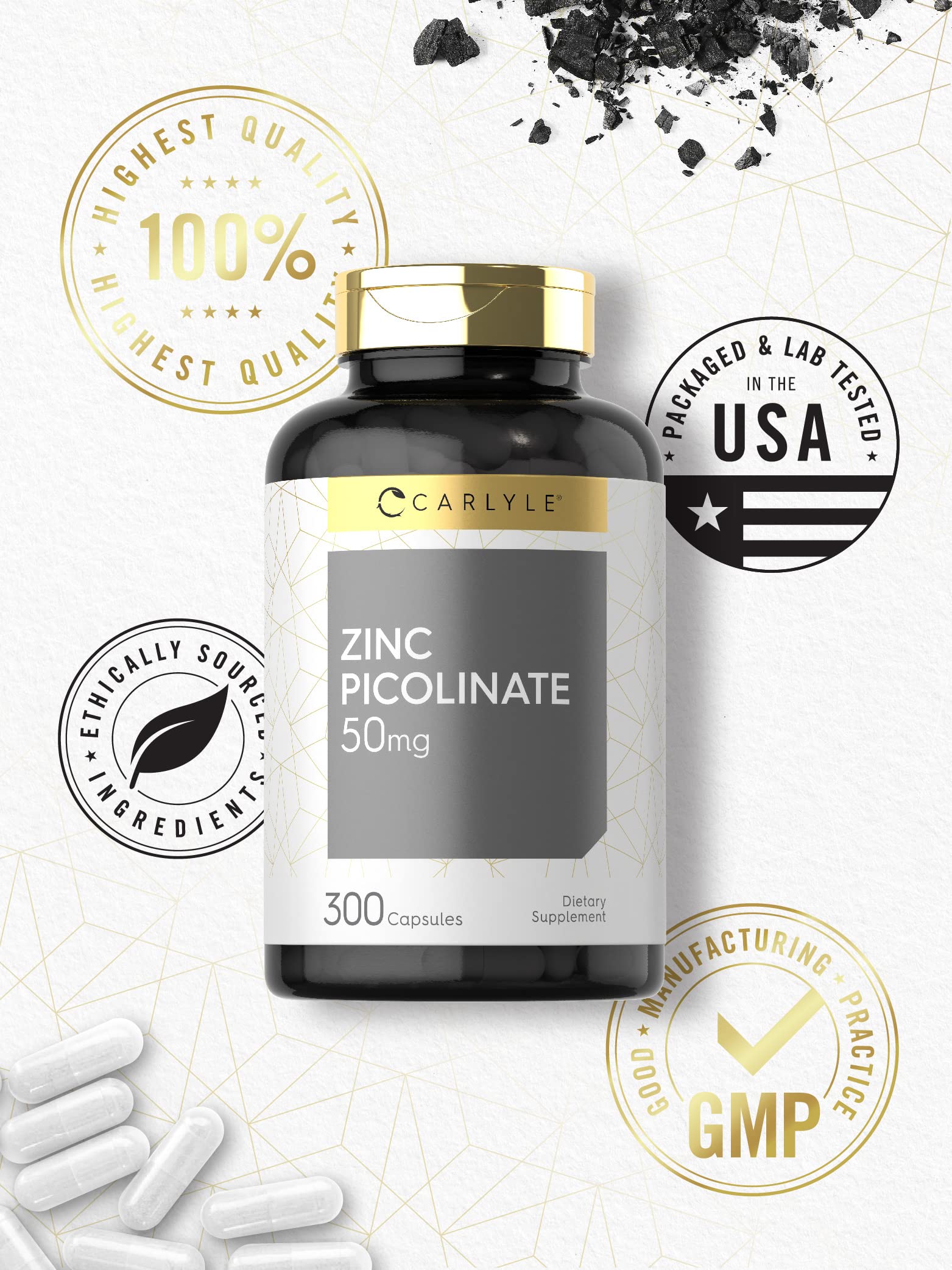 Carlyle Zinc Picolinate 50mg capsules with ingredients list