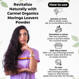 CARMEL ORGANICS Moringa Leaves Powder 249g product in kitchen setting