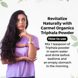 CARMEL ORGANICS Triphala Herbal Supplement on a table