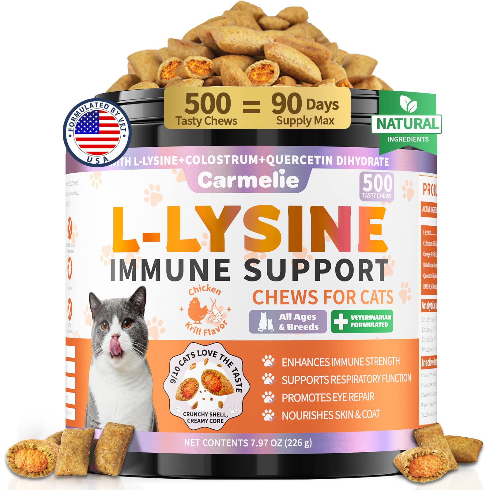 Carmelie L-Lysine Cat Supplements 500 chews front view