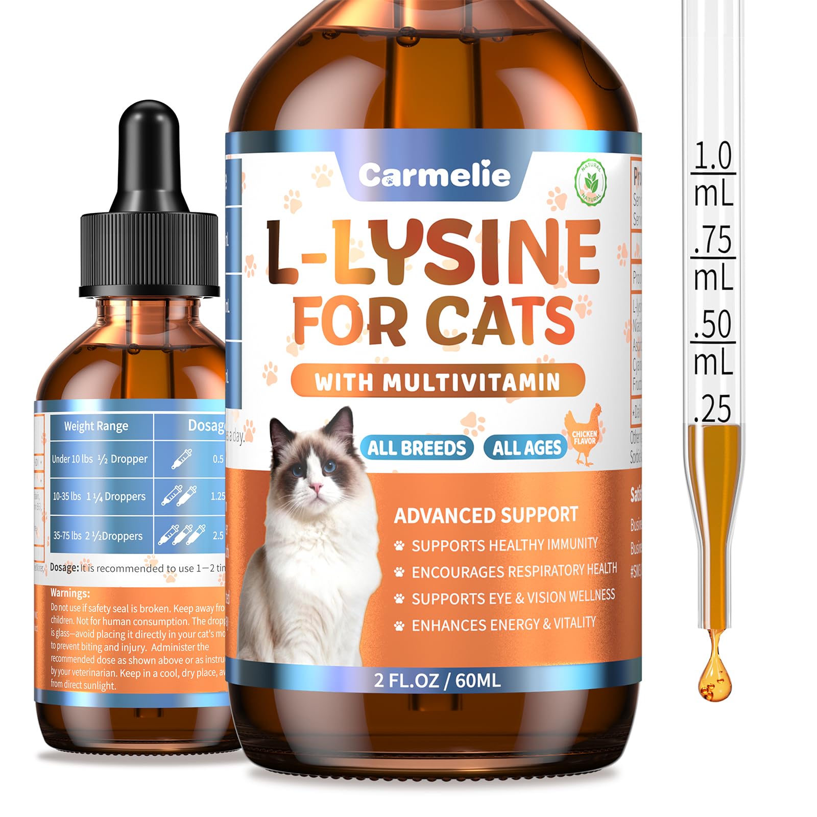 Carmelie L-Lysine for Cats 57g bottle front view