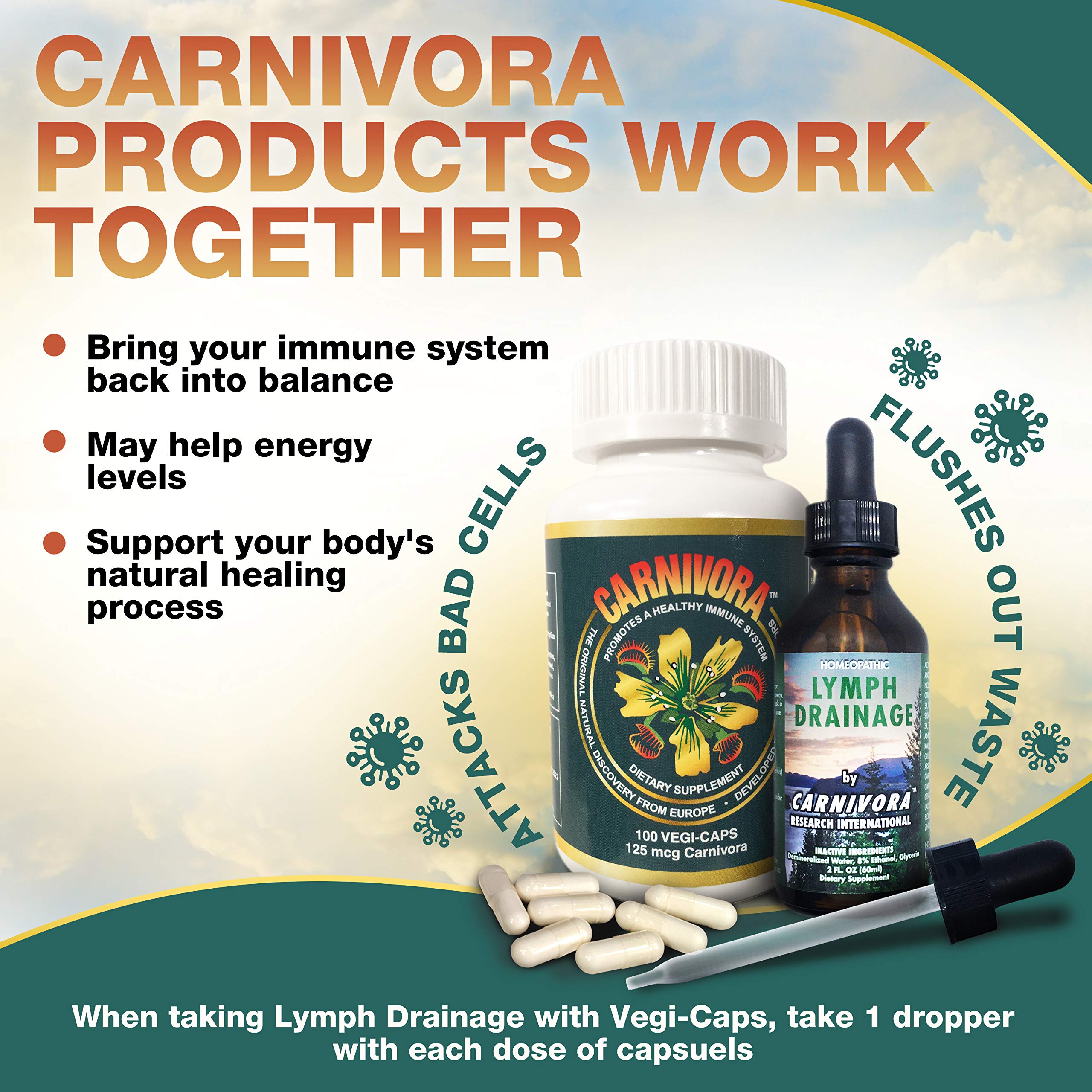 Carnivora Herbal Supplement 50g lifestyle scene with a glass of water