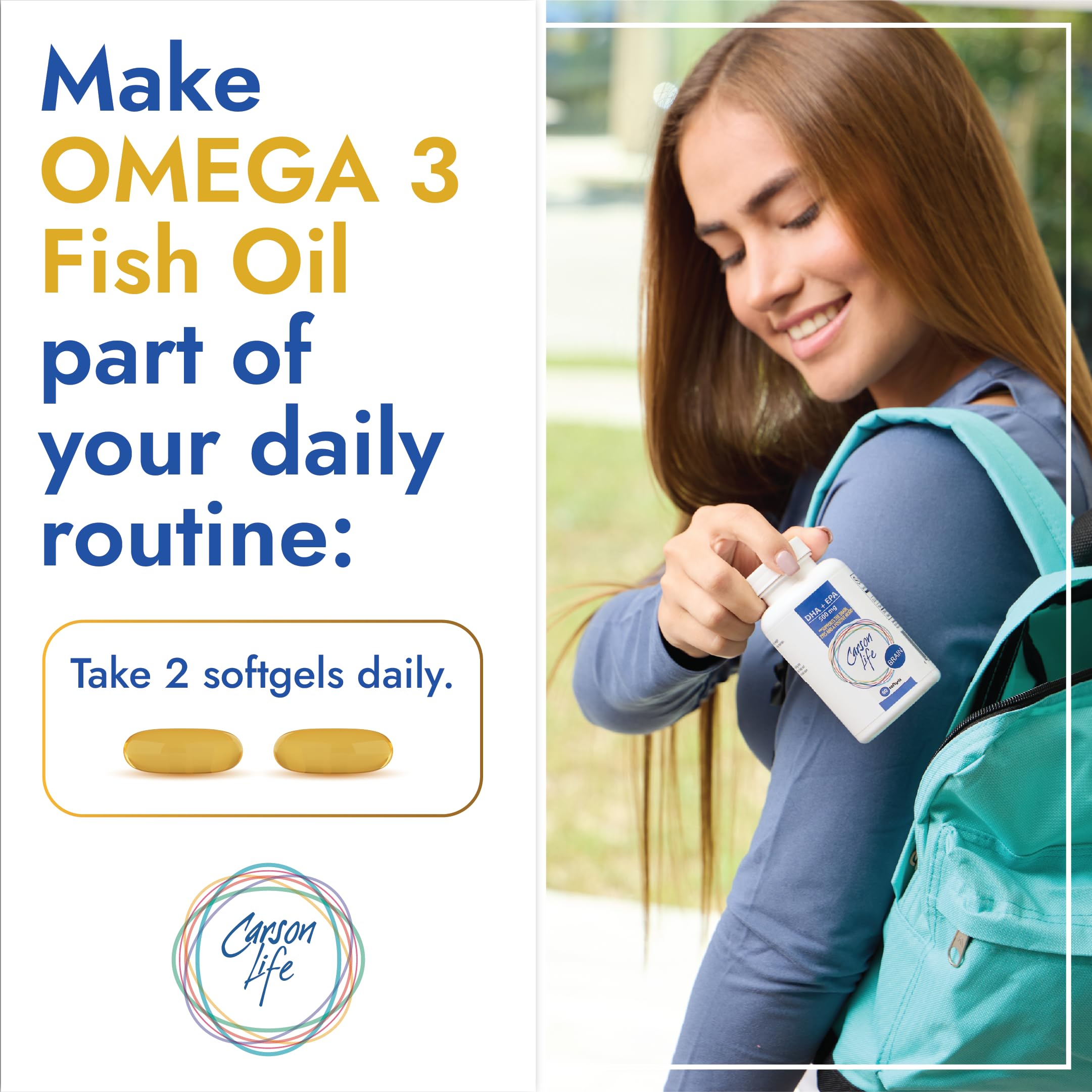 Carson Life Omega-3 EPA DHA Softgels with measuring spoon