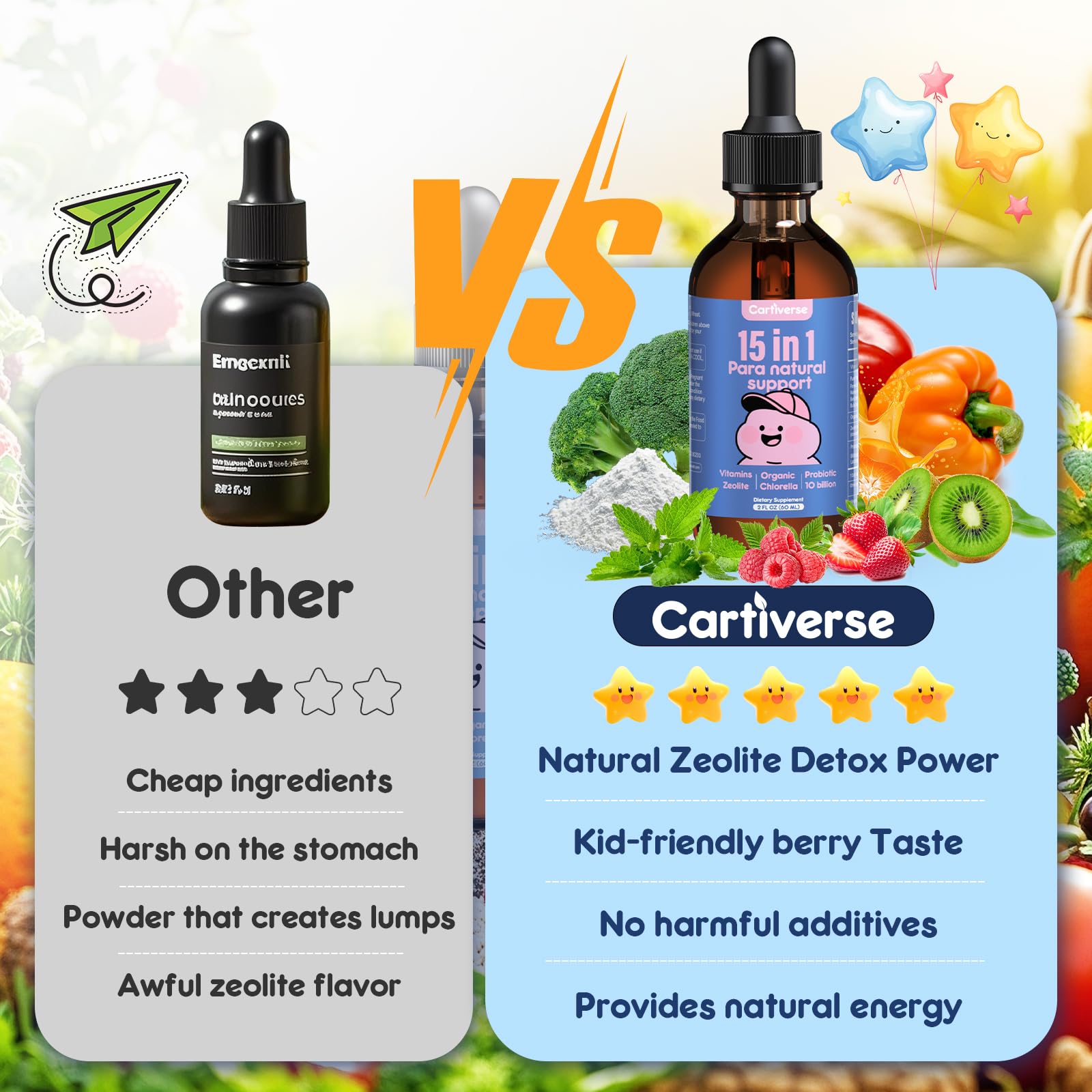 Cartiverse Zeolite Liquid Supplement 60 mL label close-up