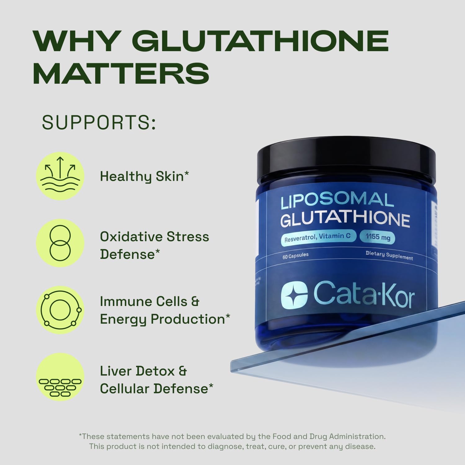 Cata-Kor Liposomal Glutathione Complex back view with ingredient list