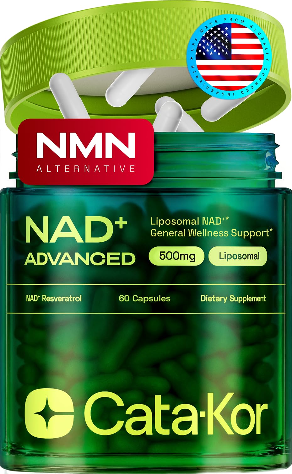 Cata-Kor Liposomal NAD+ Supplement front view with packaging