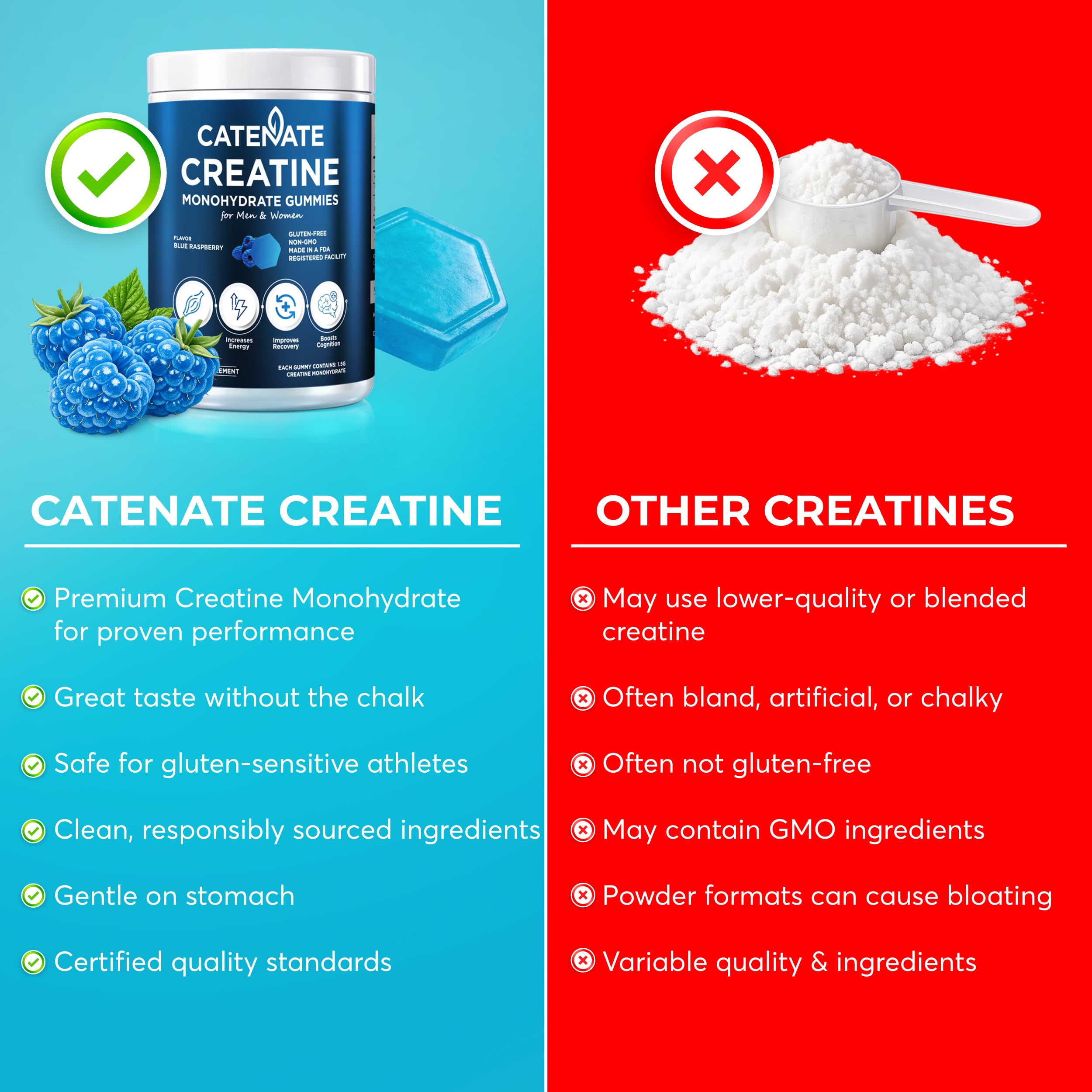 CATENATE Creatine Gummies on a gym bench
