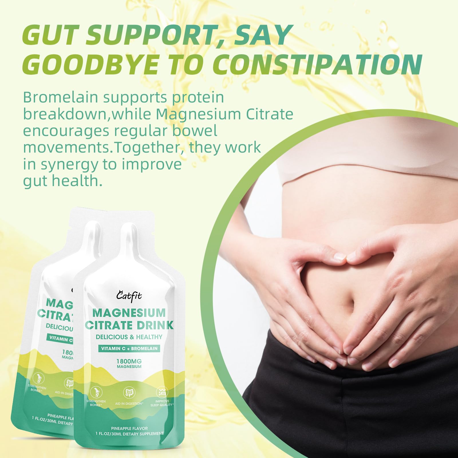 Catfit Magnesium Citrate Liquid Supplement with a glass
