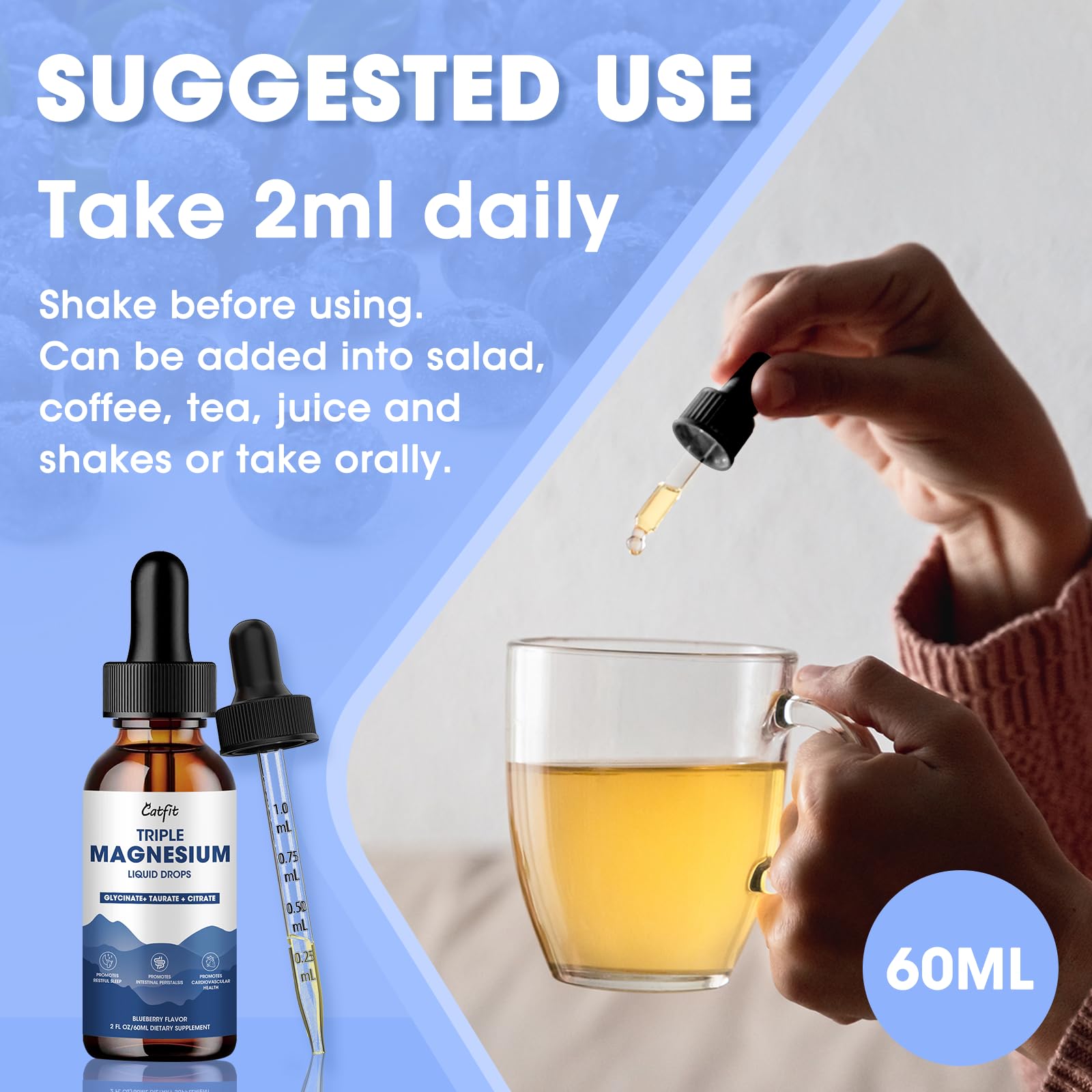 Catfit magnesium liquid bottle with dosage measurement