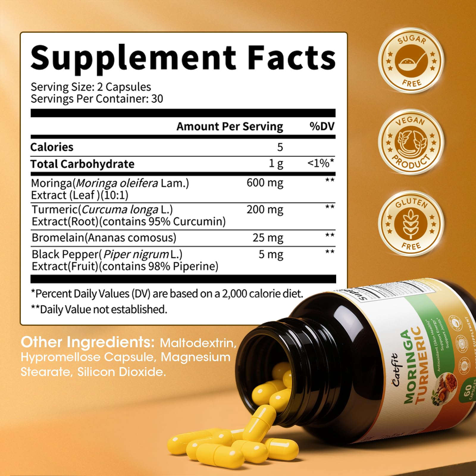 Catfit Moringa Herbal Supplement 150g back view with ingredients