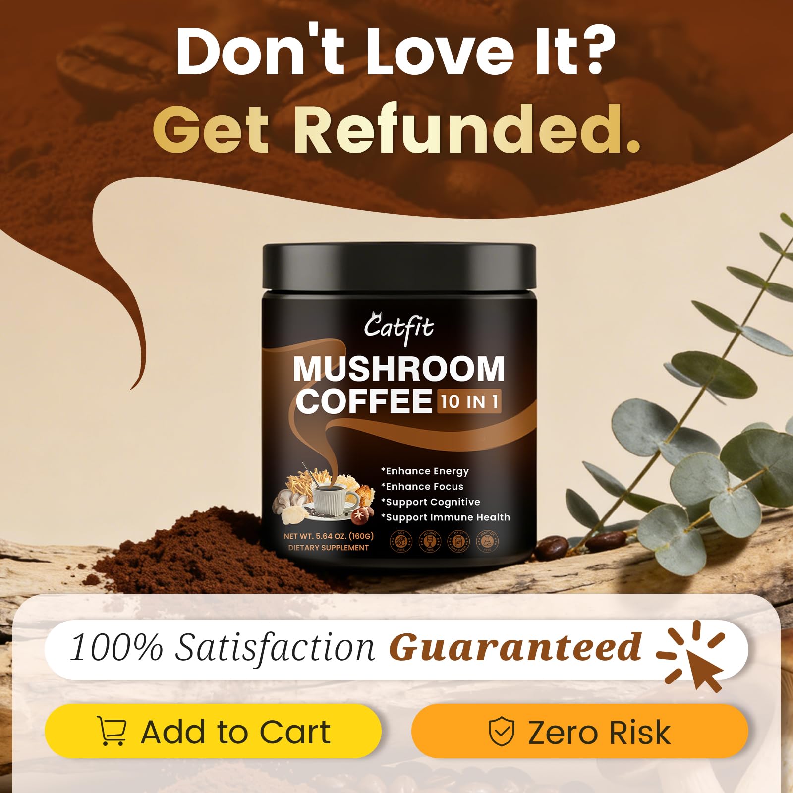 Catfit Mushroom Coffee Blend in a smoothie