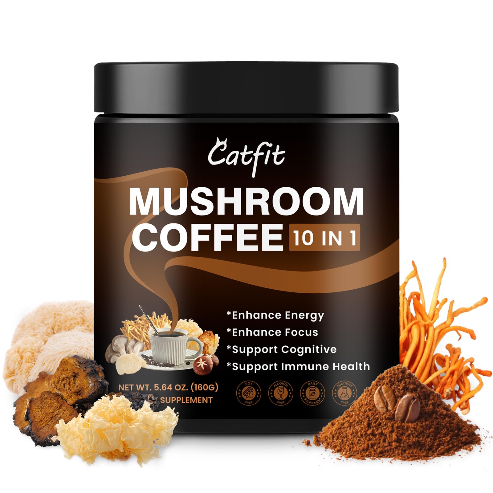 Catfit Mushroom Coffee Blend jar front view