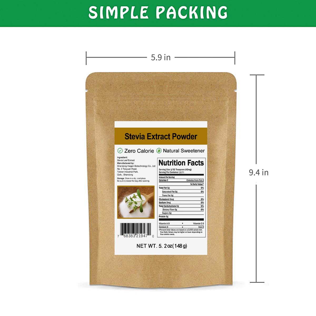 CCnature Stevia Powder 141g in a kitchen setting with baking ingredients